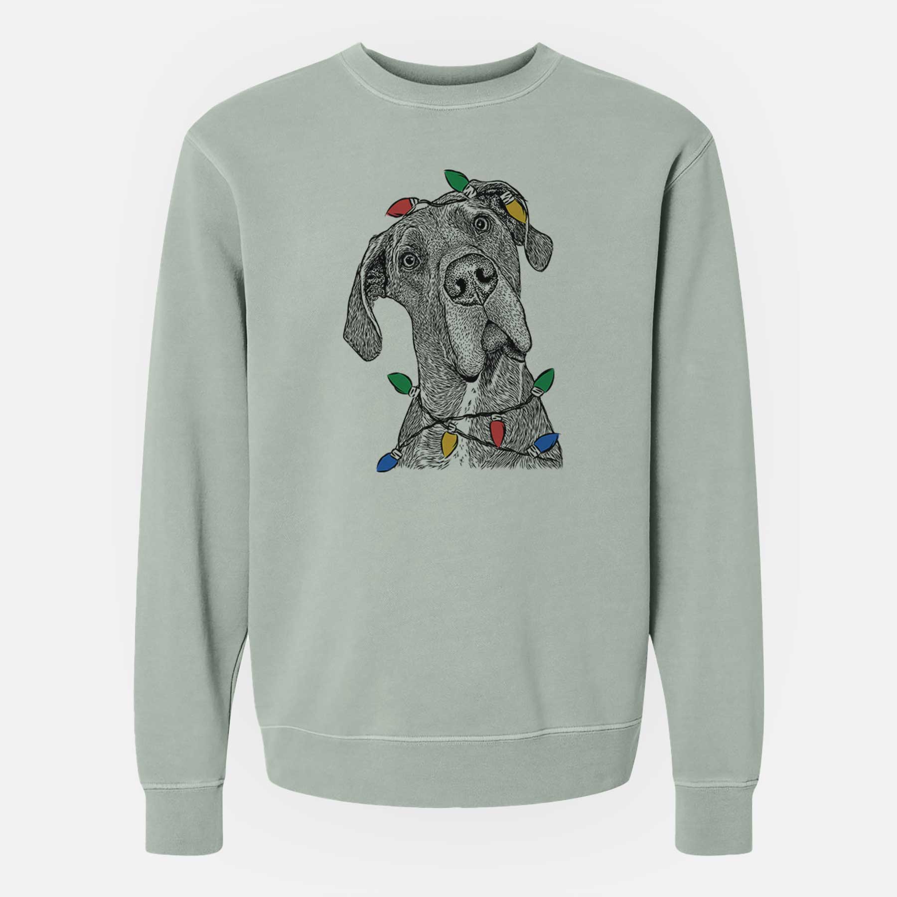 Christmas Lights River the Great Dane - Unisex Pigment Dyed Crew Sweatshirt