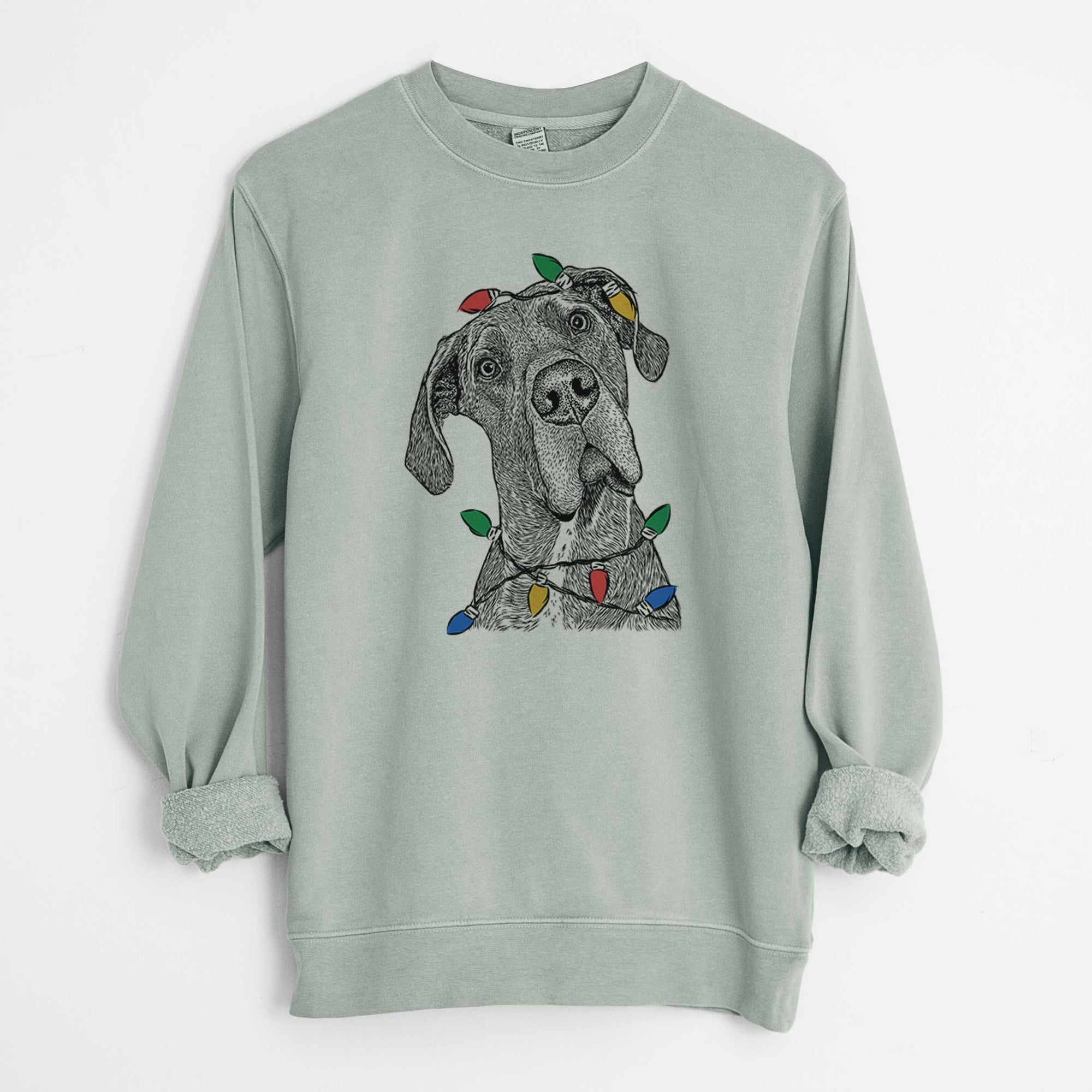 Christmas Lights River the Great Dane - Unisex Pigment Dyed Crew Sweatshirt