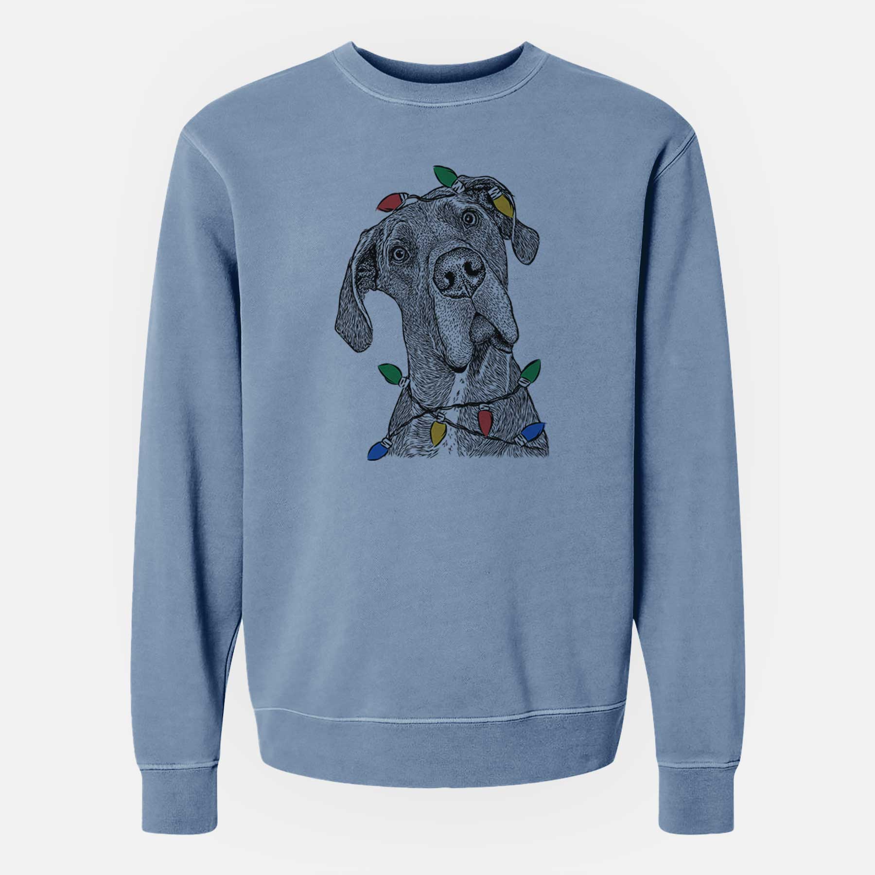 Christmas Lights River the Great Dane - Unisex Pigment Dyed Crew Sweatshirt