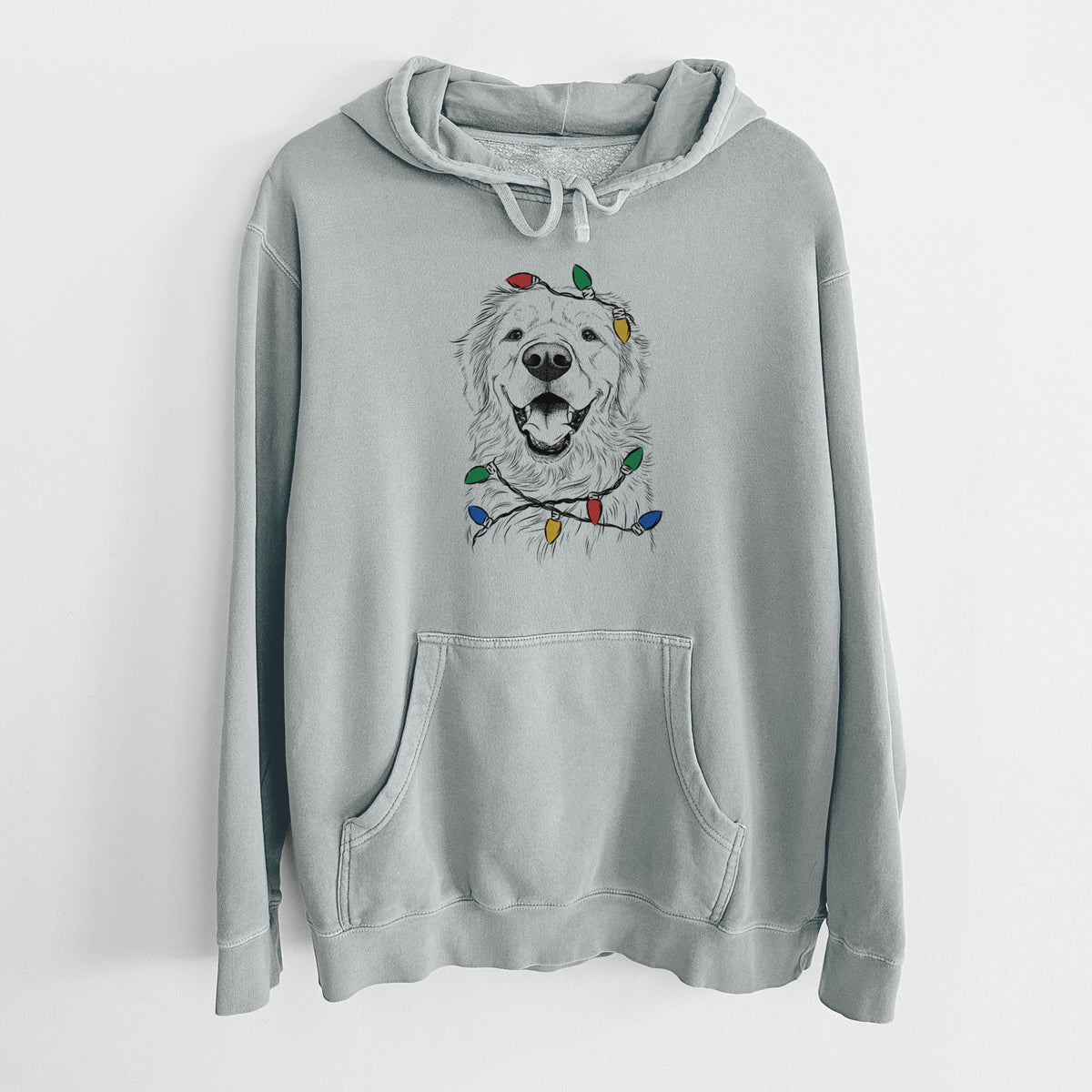 Christmas Lights Roger the Golden Retriever - Unisex Pigment Dyed Hoodie