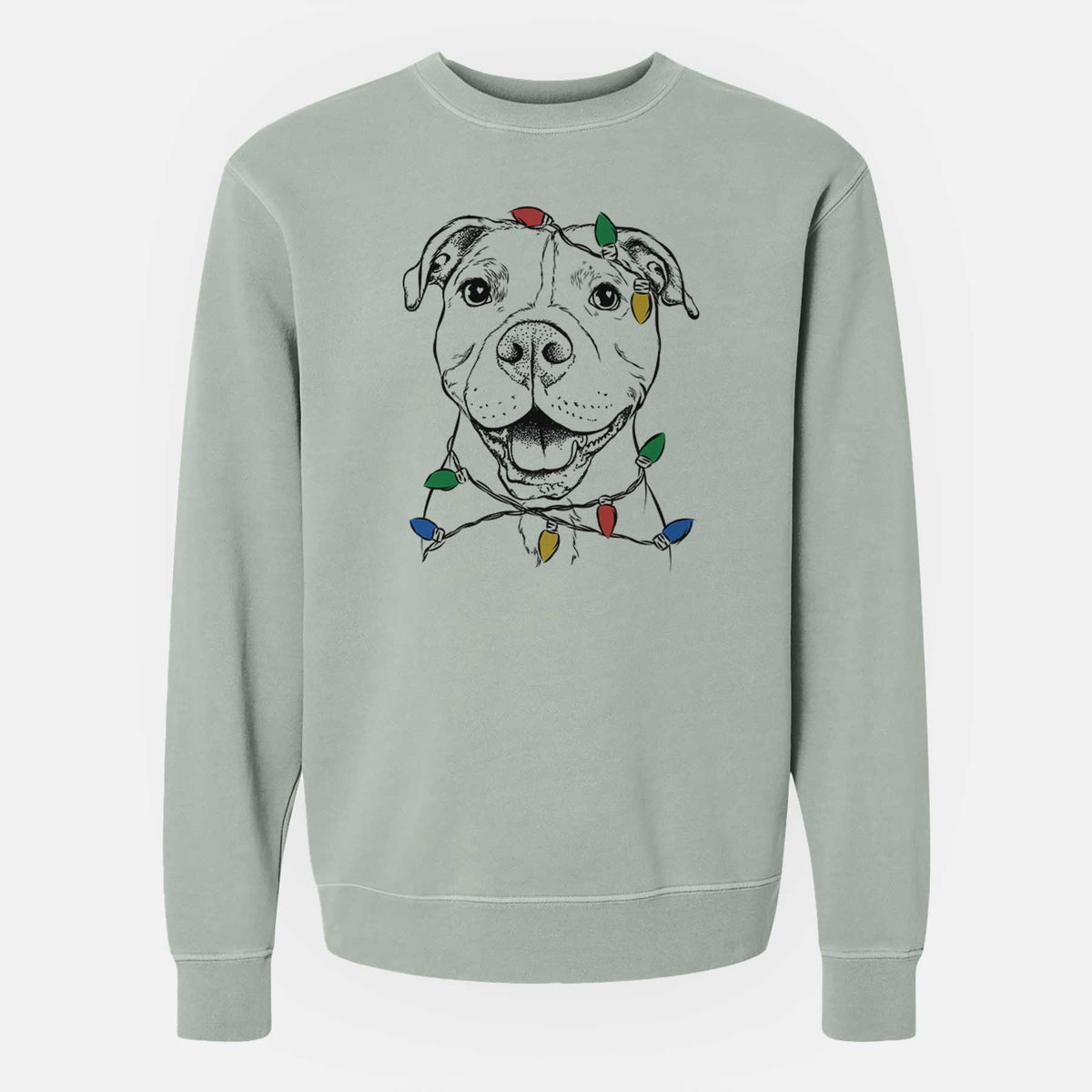 Christmas Lights Roscoe the Pitbull - Unisex Pigment Dyed Crew Sweatshirt