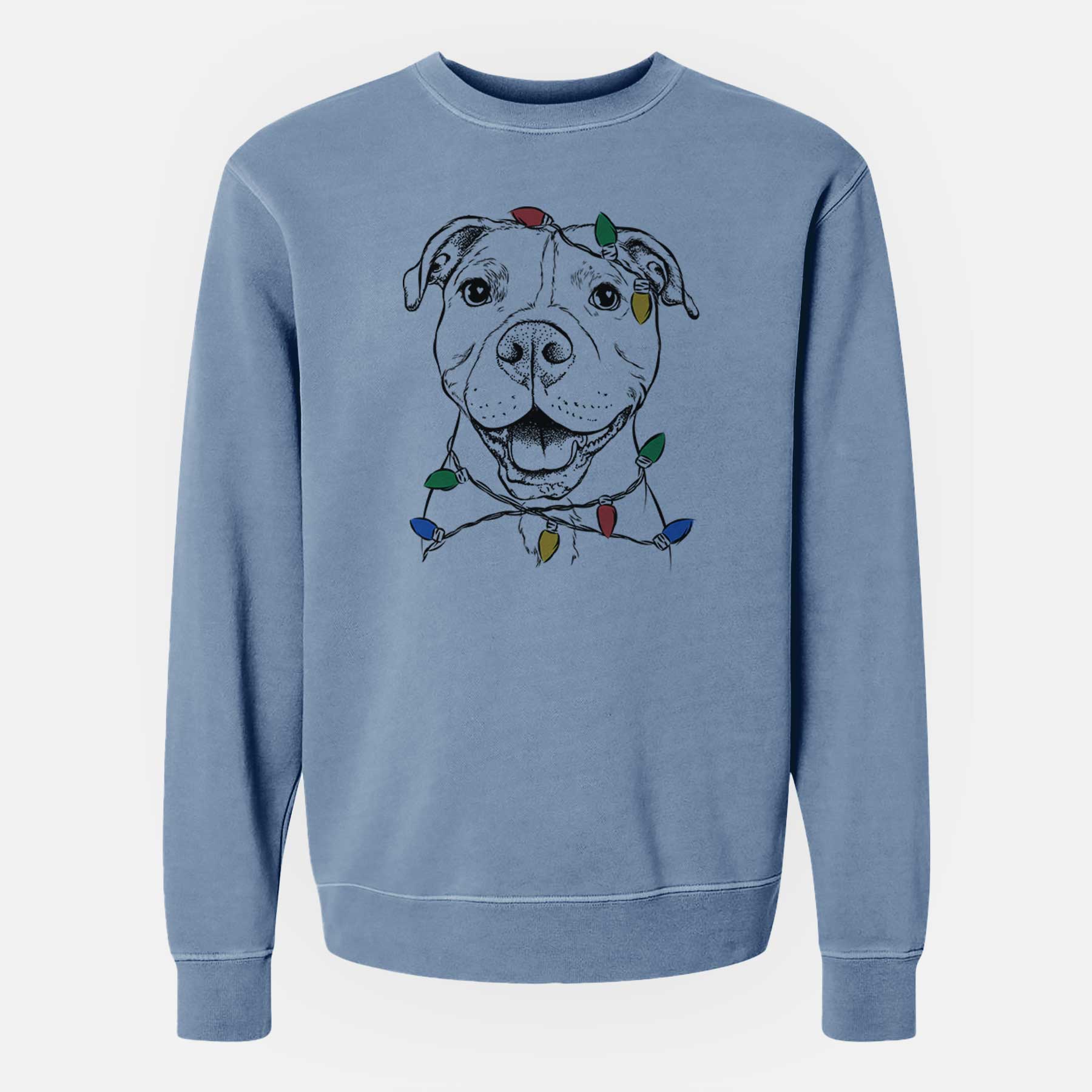 Christmas Lights Roscoe the Pitbull - Unisex Pigment Dyed Crew Sweatshirt