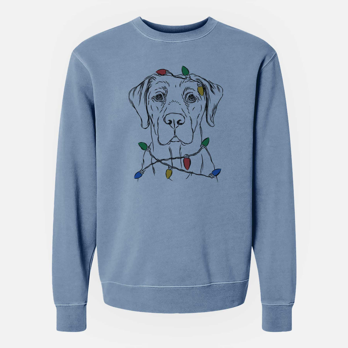 Christmas Lights Rowdy the Labrador Retriever - Unisex Pigment Dyed Crew Sweatshirt