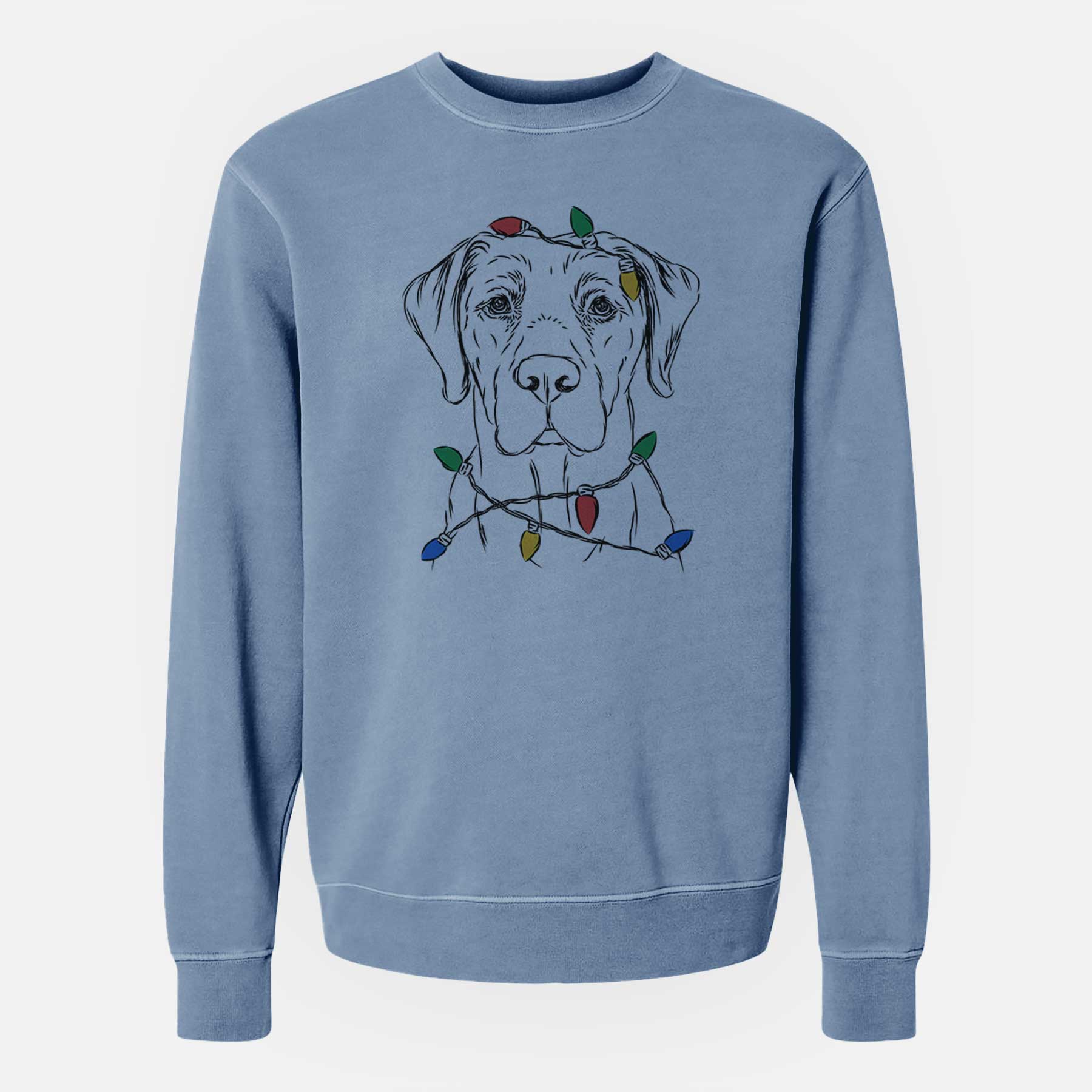Christmas Lights Rowdy the Labrador Retriever - Unisex Pigment Dyed Crew Sweatshirt