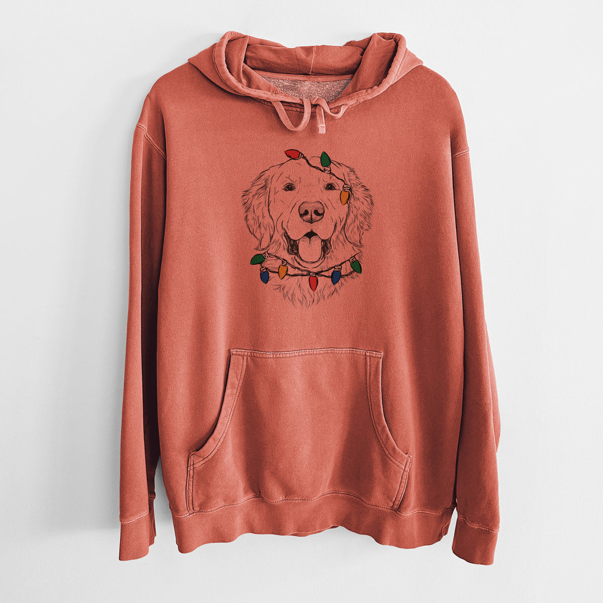 Christmas Lights Sam the Golden Retriever - Unisex Pigment Dyed Hoodie