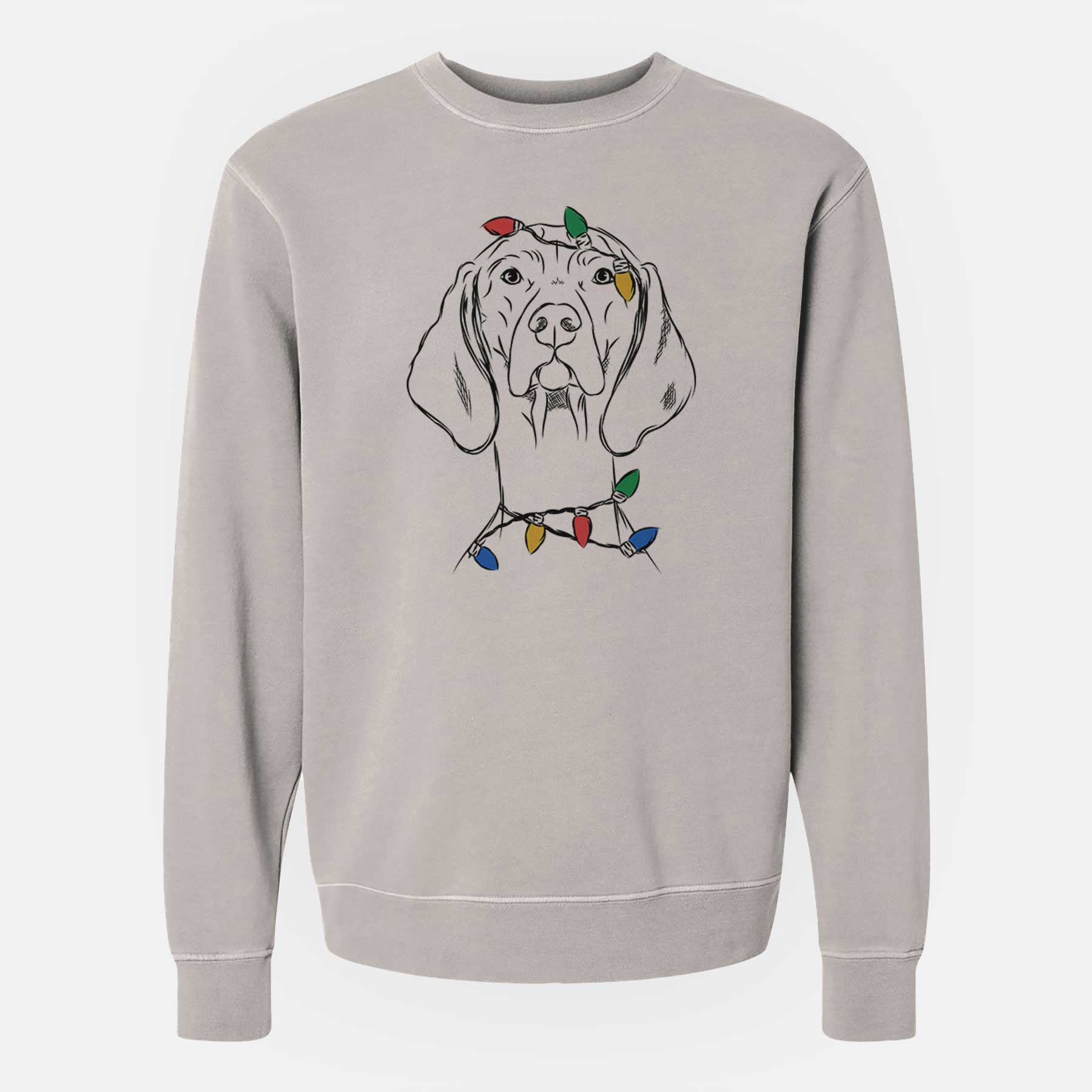 Christmas Lights Sawyer the Vizsla - Unisex Pigment Dyed Crew Sweatshirt