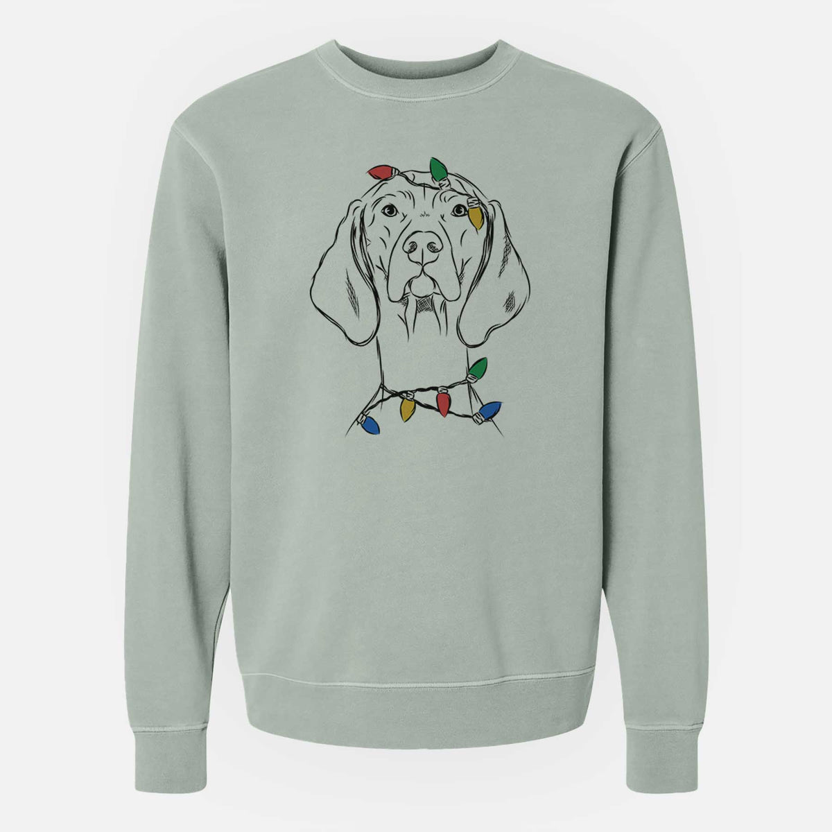 Christmas Lights Sawyer the Vizsla - Unisex Pigment Dyed Crew Sweatshirt