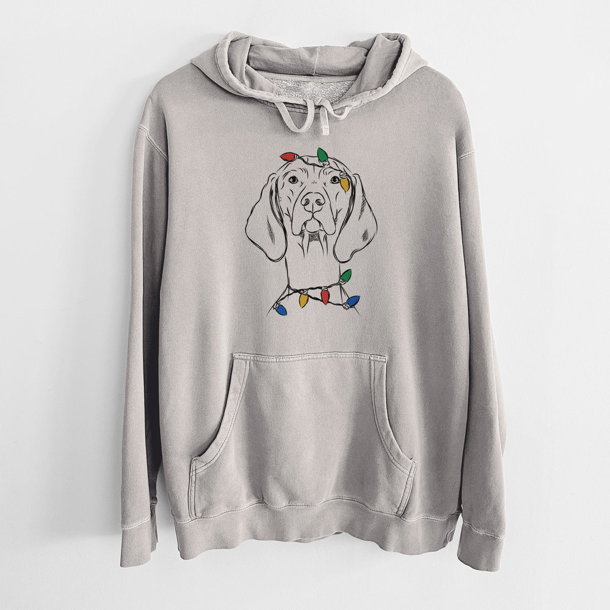 Christmas Lights Sawyer the Vizsla - Unisex Pigment Dyed Hoodie