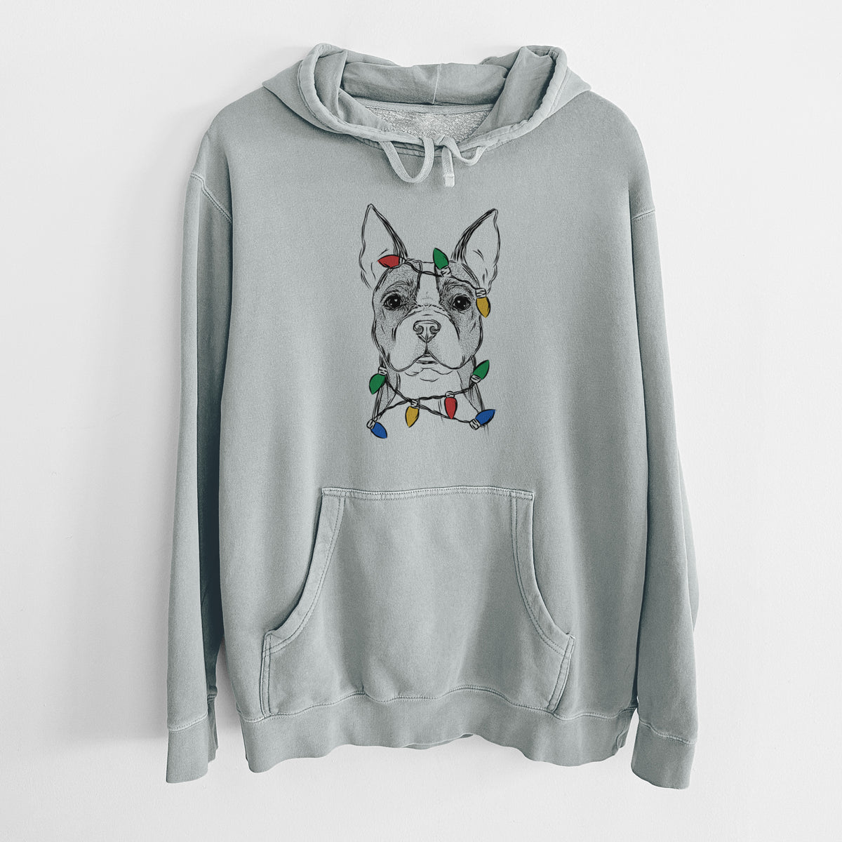 Christmas Lights Scout the Boston Terrier - Unisex Pigment Dyed Hoodie