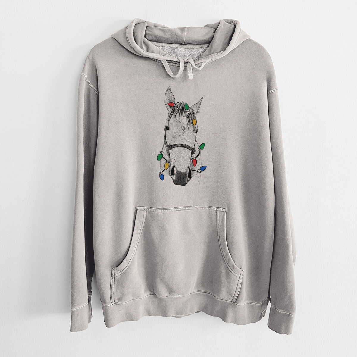Christmas Lights SeaBee the Quarter Horse - Unisex Pigment Dyed Hoodie