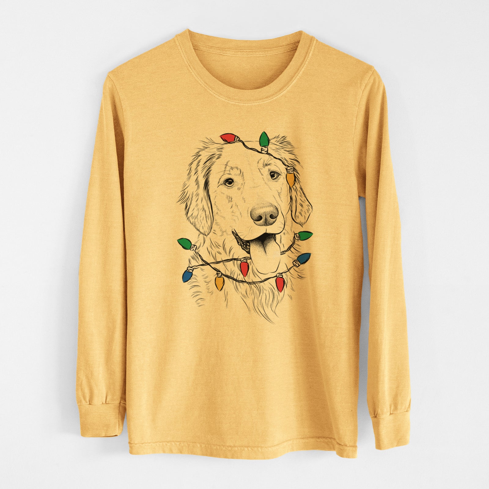 Christmas Lights Semba the Golden Retriever - Heavyweight 100% Cotton Long Sleeve