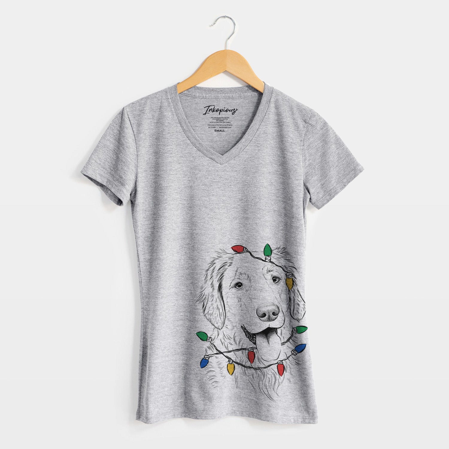 Christmas Lights Semba the Golden Retriever - Women's Perfect V-neck Shirt