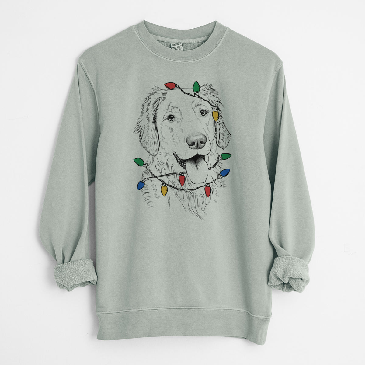 Christmas Lights Semba the Golden Retriever - Unisex Pigment Dyed Crew Sweatshirt
