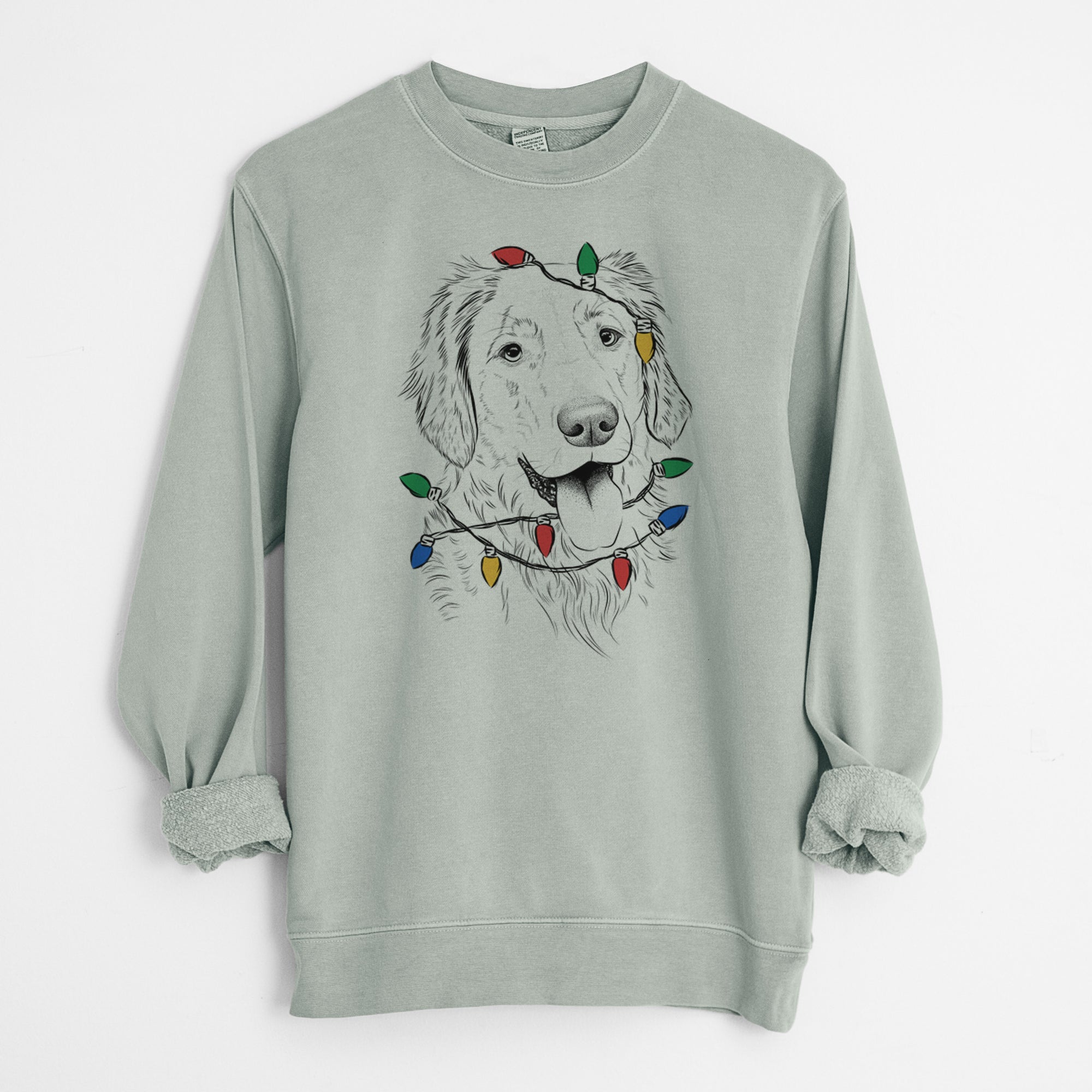 Christmas Lights Semba the Golden Retriever - Unisex Pigment Dyed Crew Sweatshirt