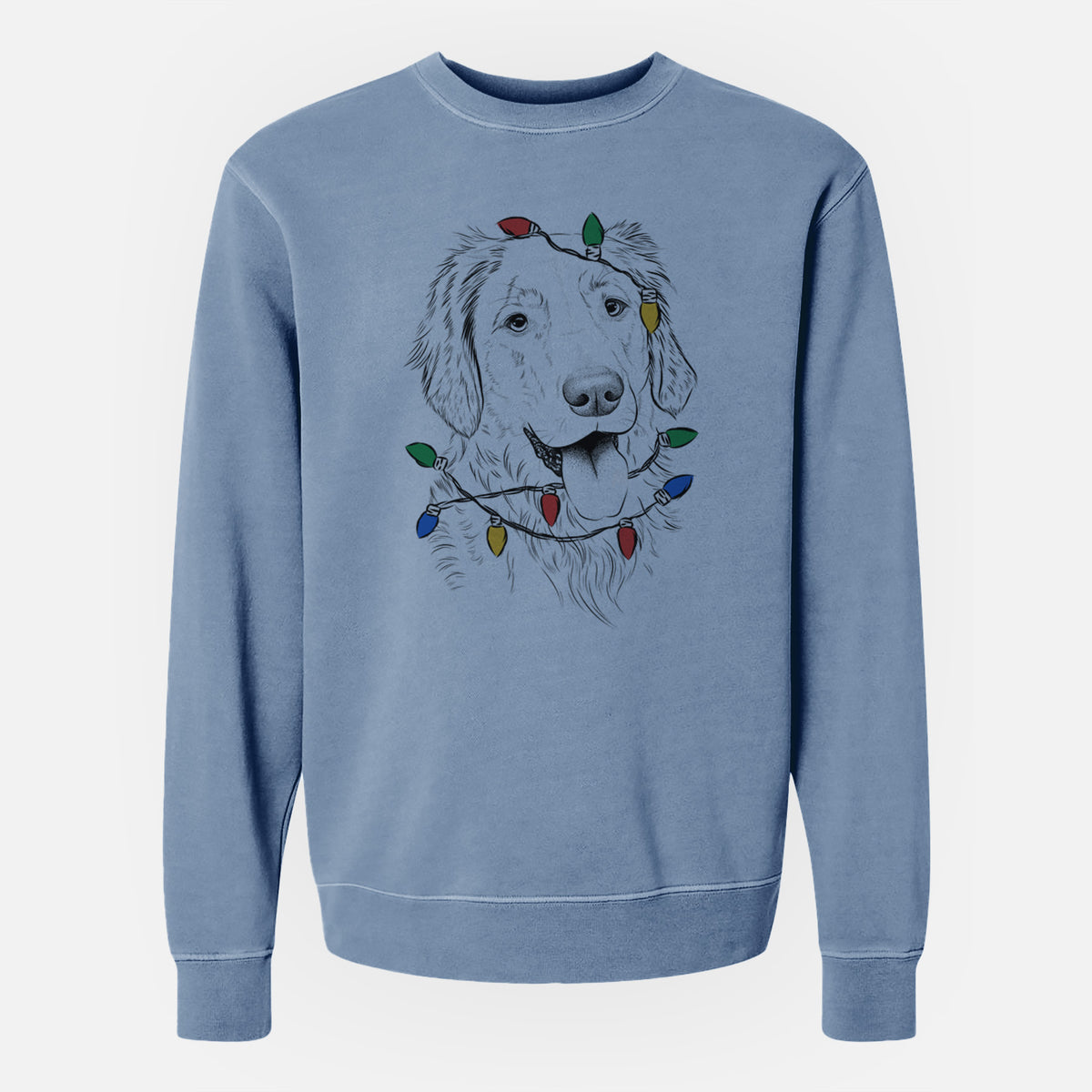 Christmas Lights Semba the Golden Retriever - Unisex Pigment Dyed Crew Sweatshirt