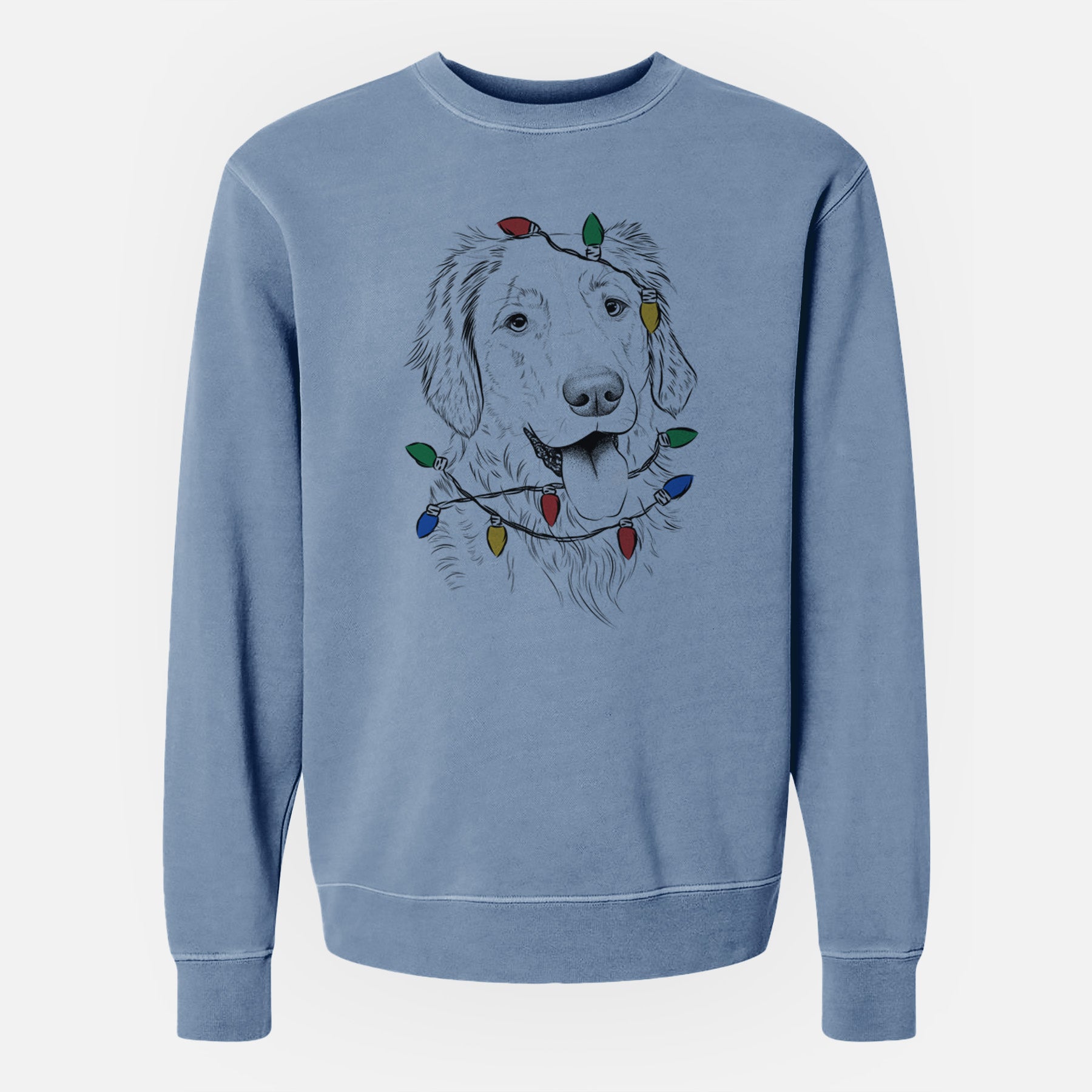 Christmas Lights Semba the Golden Retriever - Unisex Pigment Dyed Crew Sweatshirt