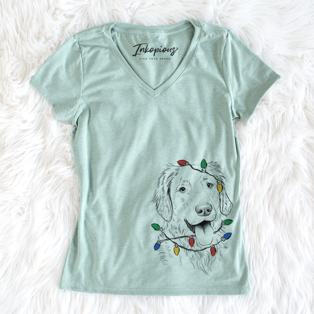Christmas Lights Semba the Golden Retriever - Women&#39;s Perfect V-neck Shirt