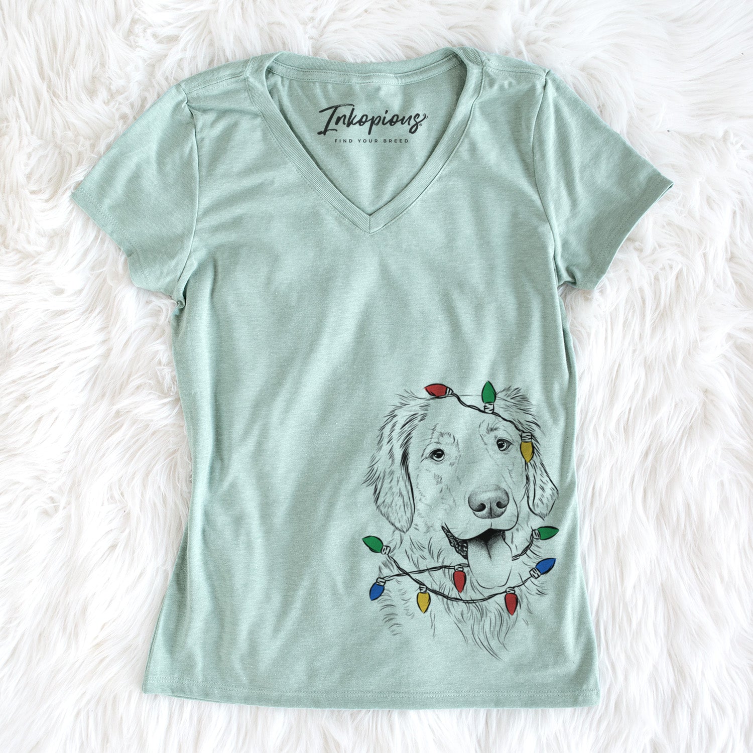 Christmas Lights Semba the Golden Retriever - Women's Perfect V-neck Shirt