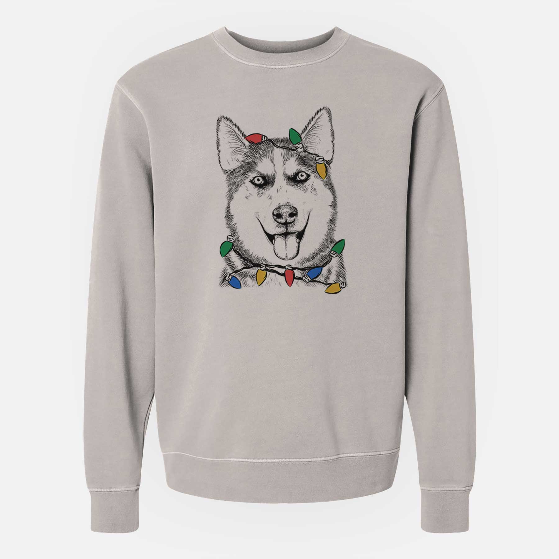 Christmas Lights Sesi the Siberian Husky - Unisex Pigment Dyed Crew Sweatshirt
