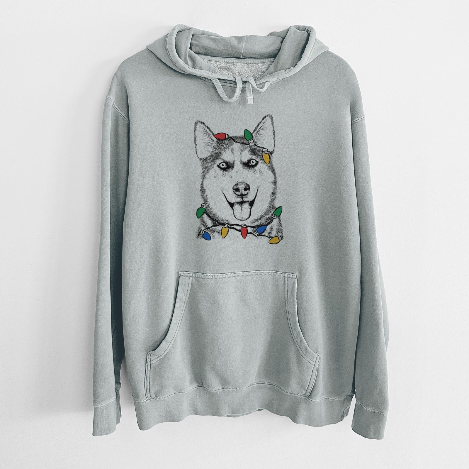 Christmas Lights Sesi the Siberian Husky - Unisex Pigment Dyed Hoodie