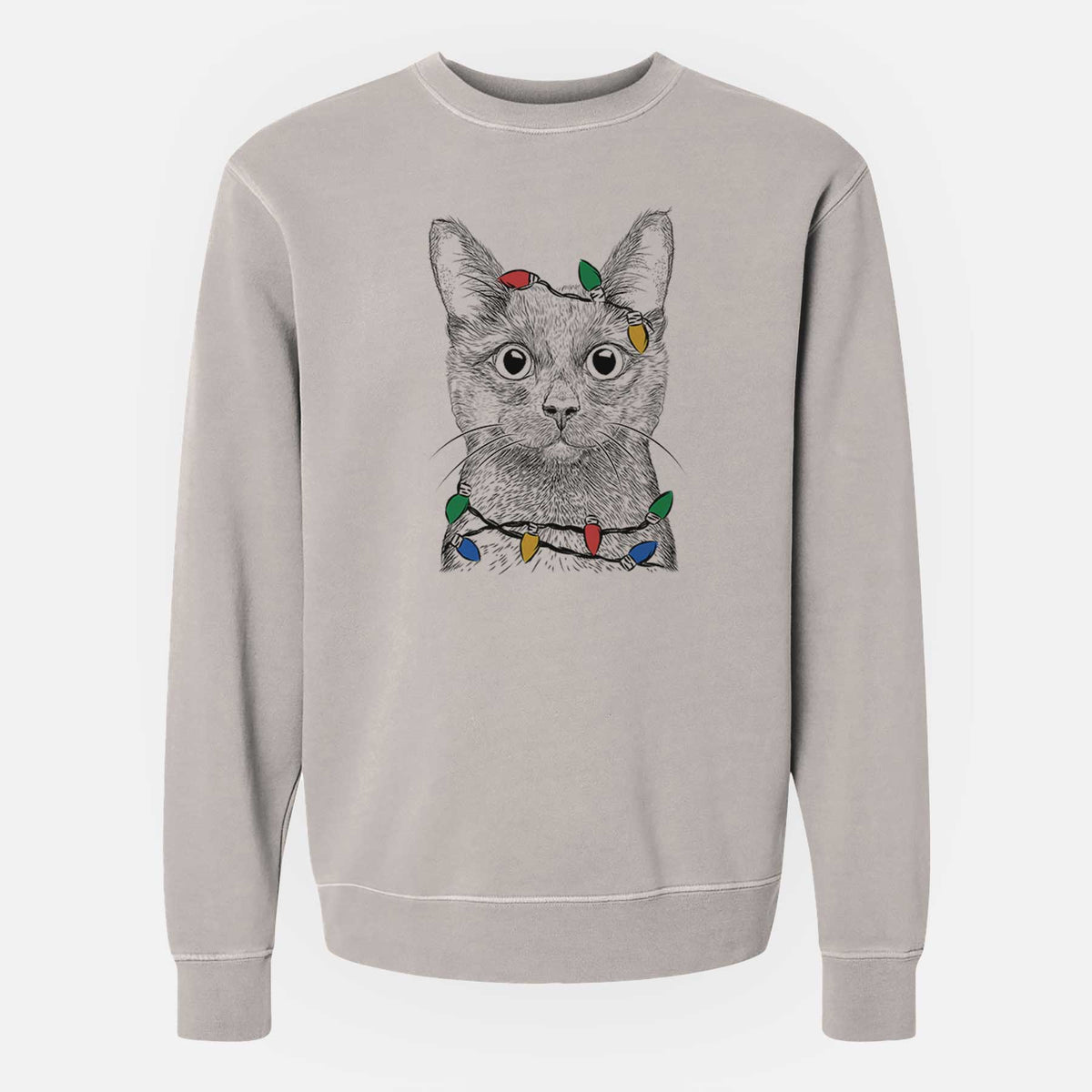 Christmas Lights Shadow the Black Cat - Unisex Pigment Dyed Crew Sweatshirt
