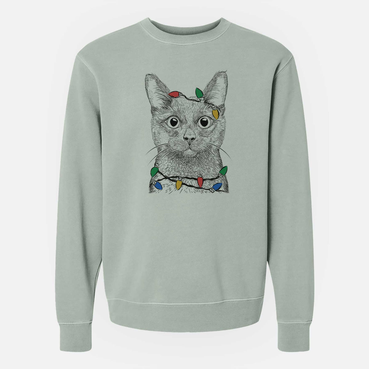 Christmas Lights Shadow the Black Cat - Unisex Pigment Dyed Crew Sweatshirt