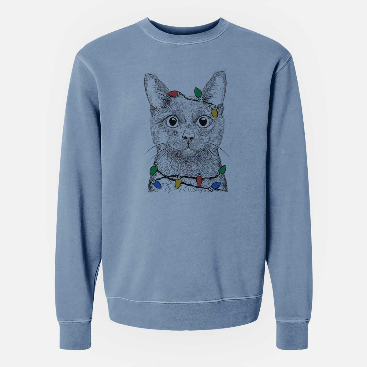 Christmas Lights Shadow the Black Cat - Unisex Pigment Dyed Crew Sweatshirt
