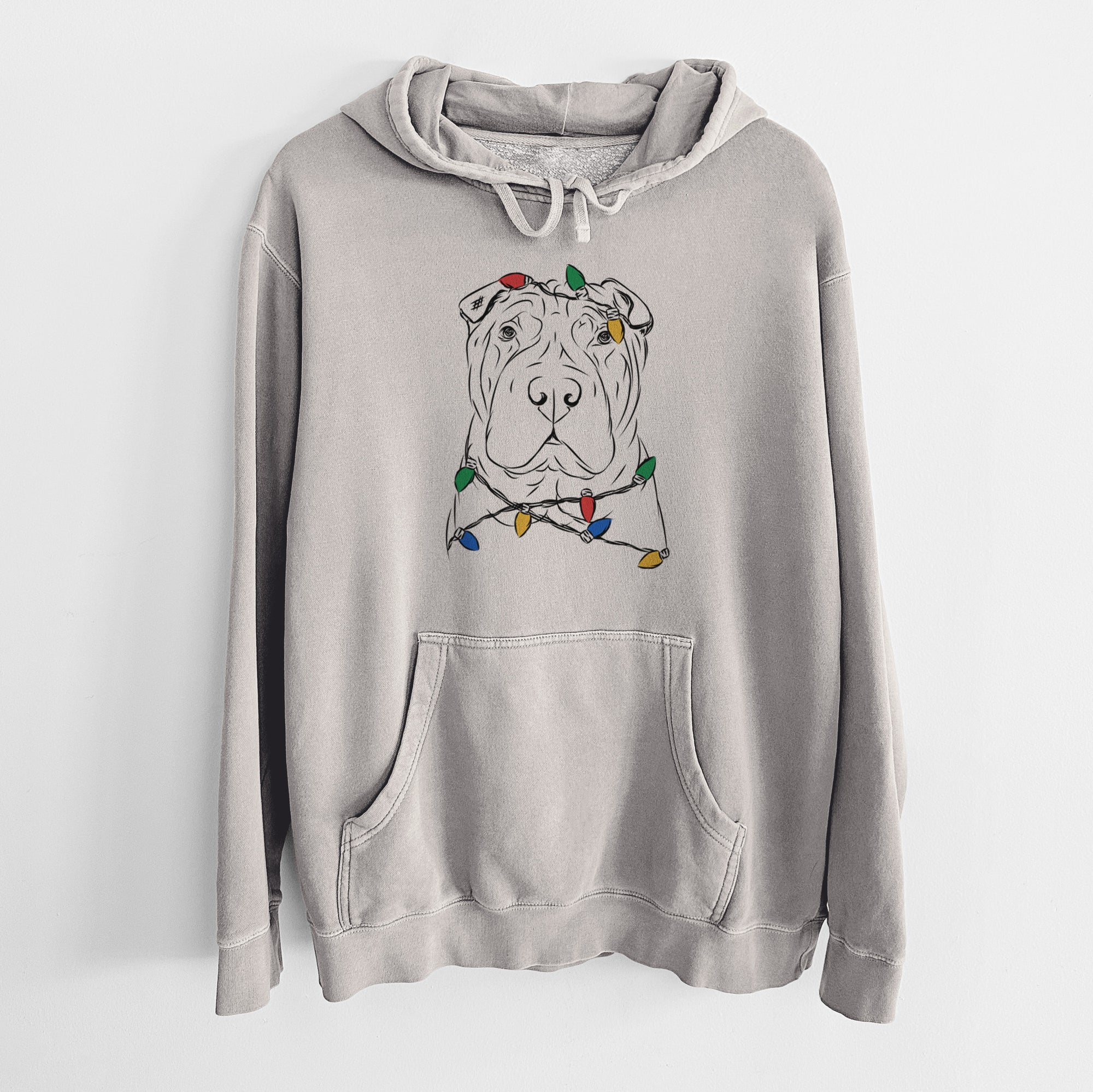 Christmas Lights Sharpy the Shar Pei - Unisex Pigment Dyed Hoodie