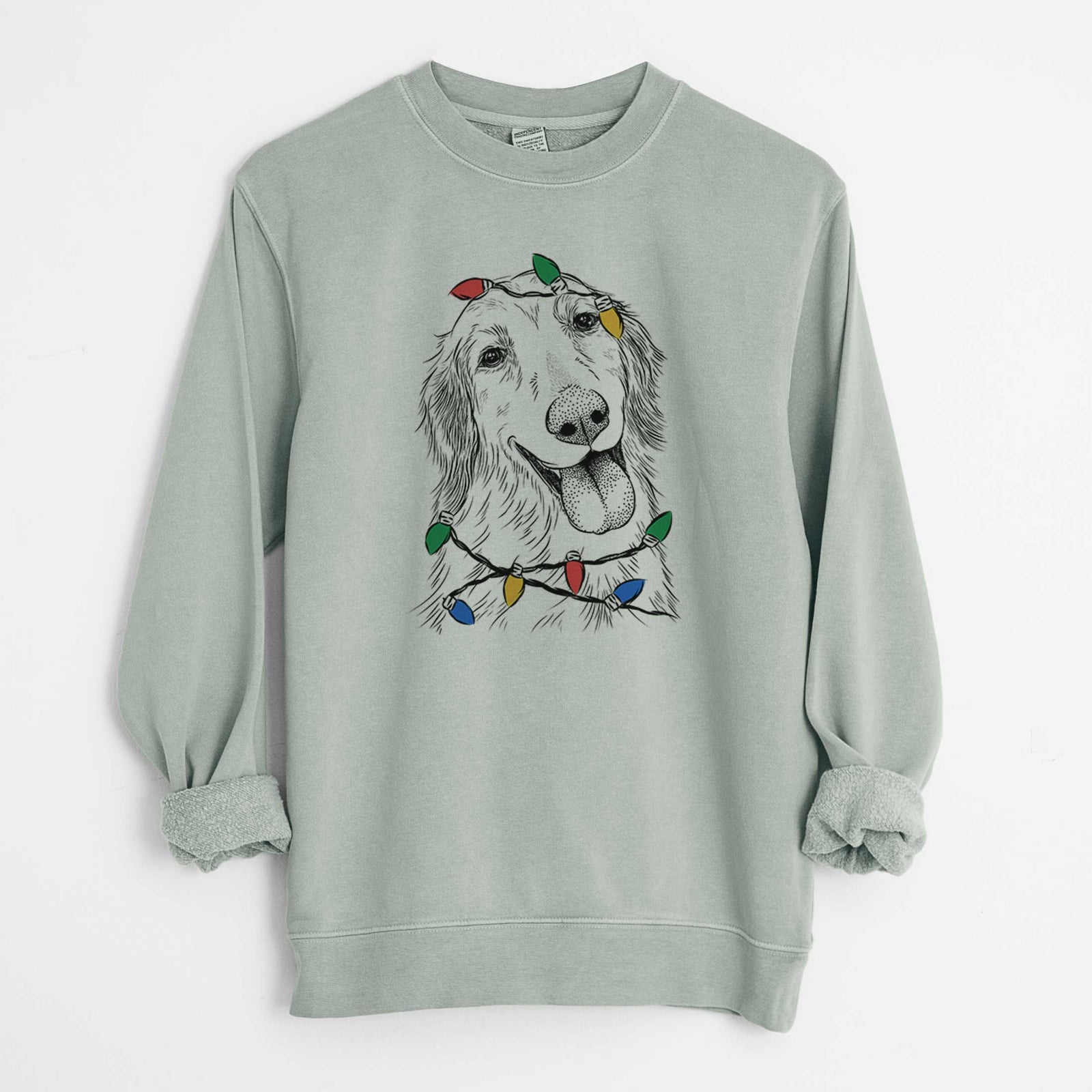Christmas Lights Shelby the Golden Retriever - Unisex Pigment Dyed Crew Sweatshirt