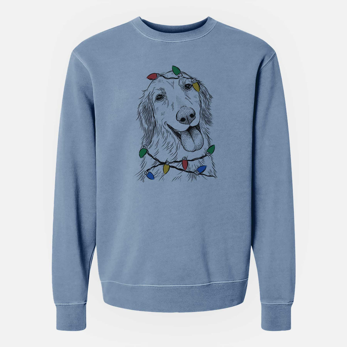 Christmas Lights Shelby the Golden Retriever - Unisex Pigment Dyed Crew Sweatshirt