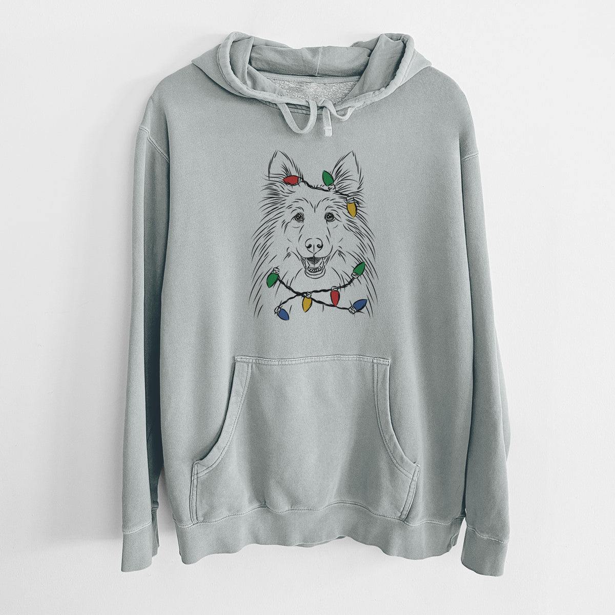 Christmas Lights Sheldon the Shetland Sheepdog - Unisex Pigment Dyed Hoodie