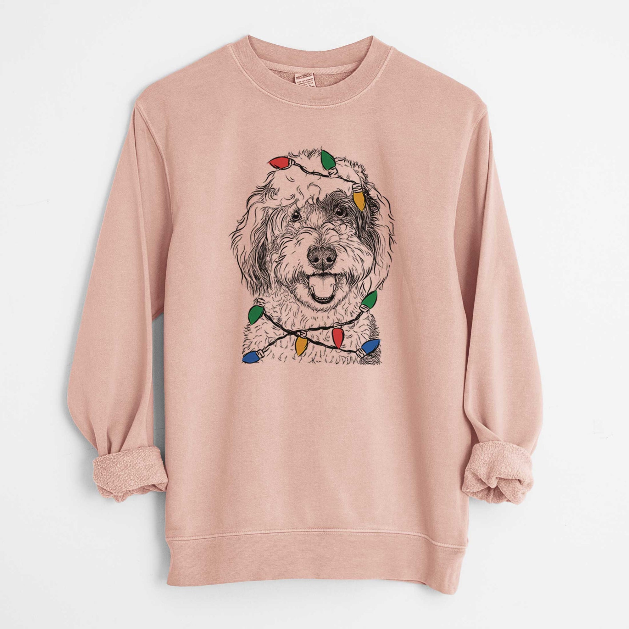 Christmas Lights Sherlock the Sheepadoodle - Unisex Pigment Dyed Crew Sweatshirt