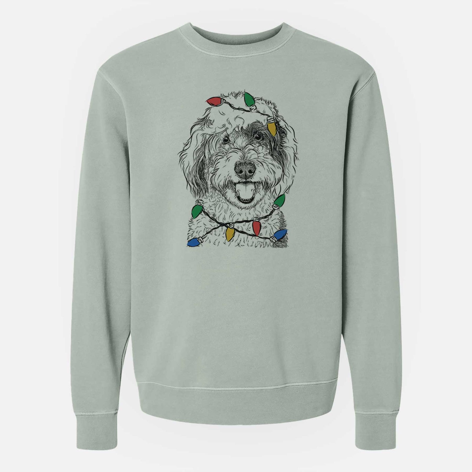 Christmas Lights Sherlock the Sheepadoodle - Unisex Pigment Dyed Crew Sweatshirt