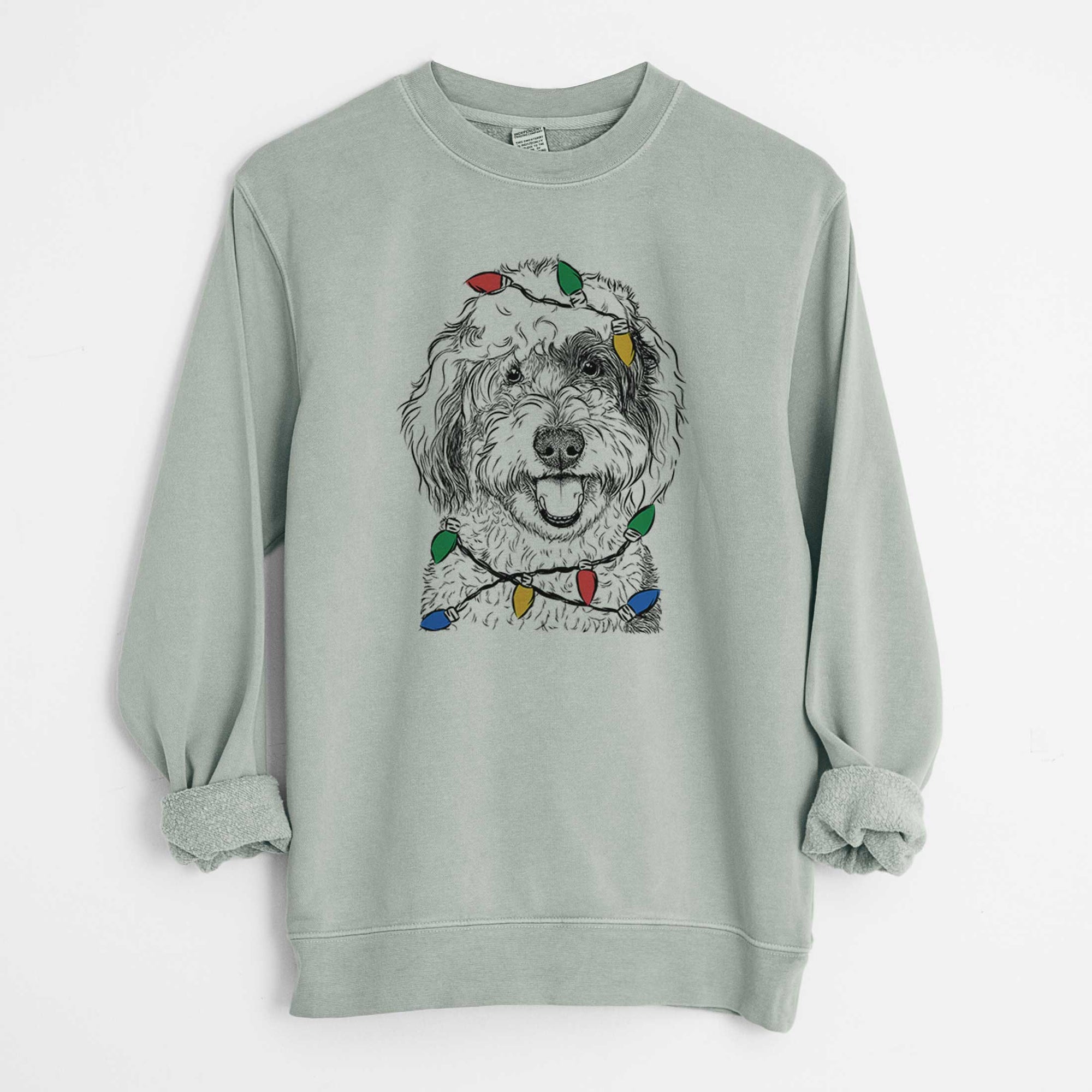 Christmas Lights Sherlock the Sheepadoodle - Unisex Pigment Dyed Crew Sweatshirt