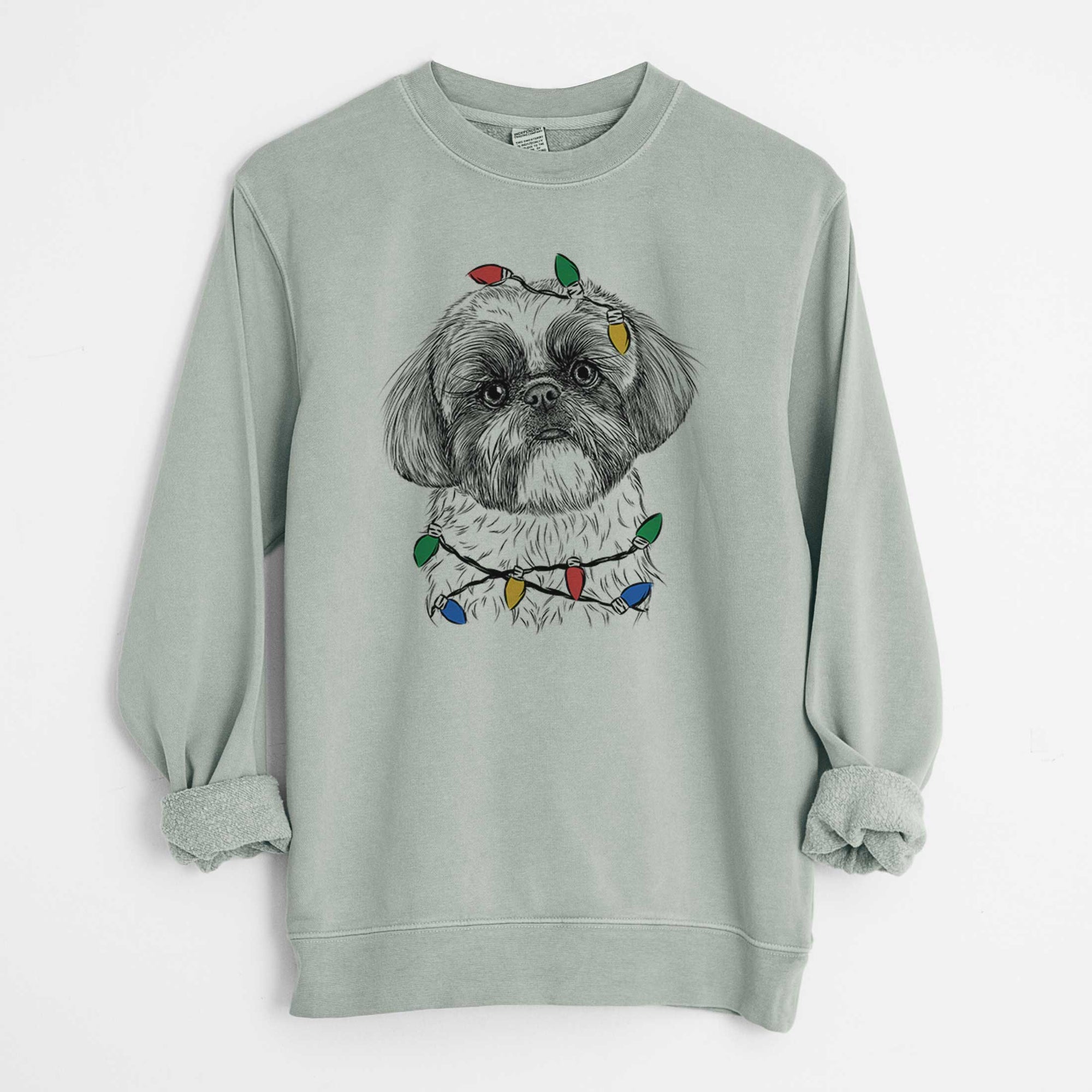 Christmas Lights Simon the Shih Tzu - Unisex Pigment Dyed Crew Sweatshirt