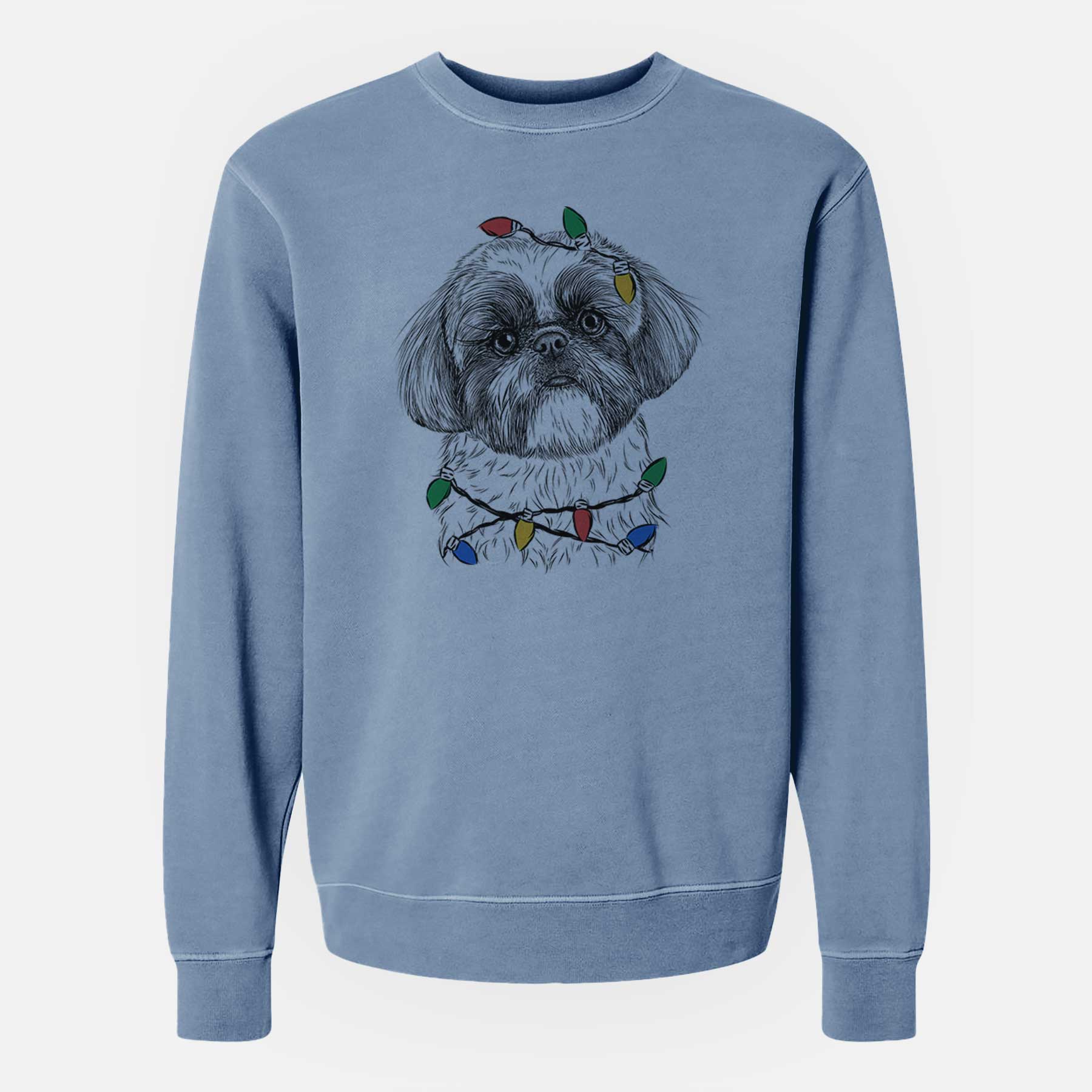 Christmas Lights Simon the Shih Tzu - Unisex Pigment Dyed Crew Sweatshirt