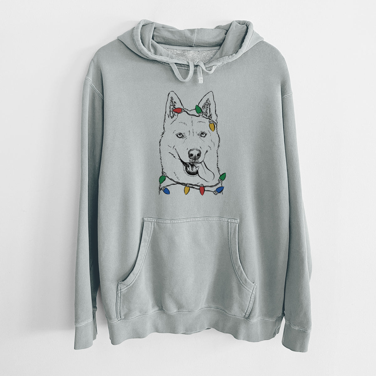 Christmas Lights Sinatra the Siberian Husky - Unisex Pigment Dyed Hoodie