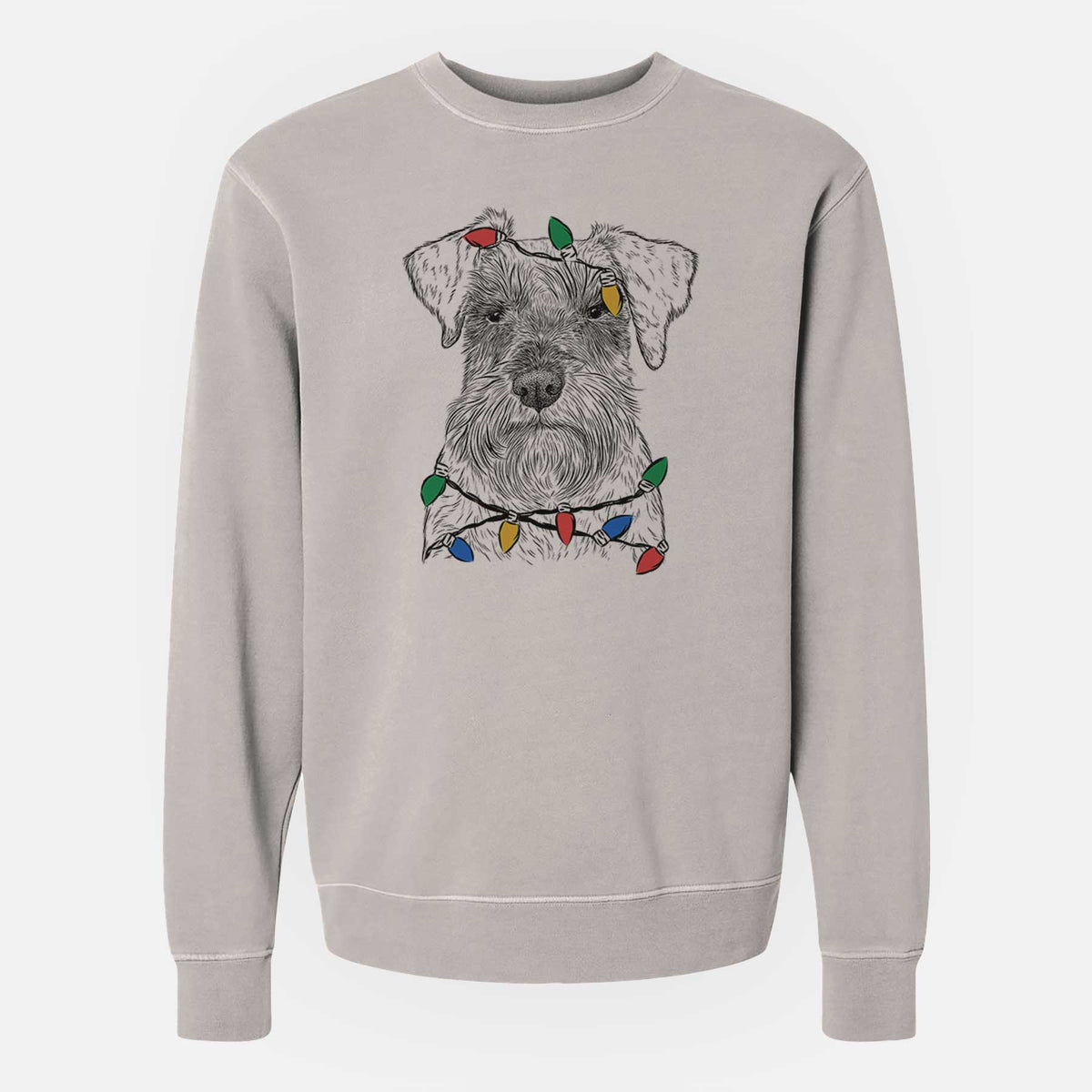 Christmas Lights Smokey the Miniature Schnauzer - Unisex Pigment Dyed Crew Sweatshirt