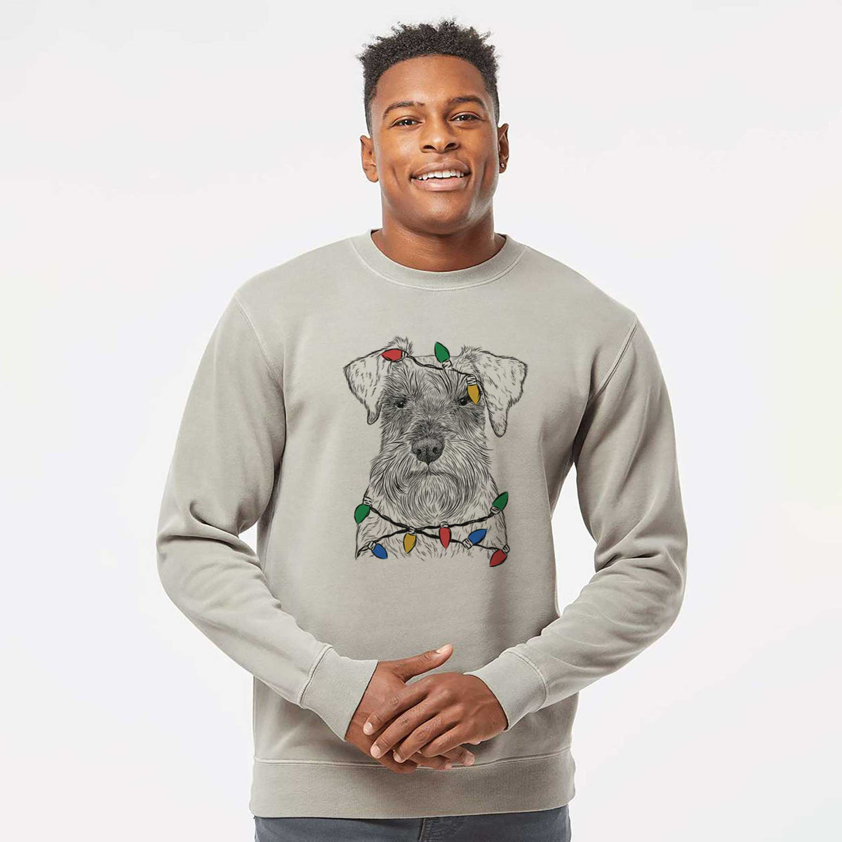 Christmas Lights Smokey the Miniature Schnauzer - Unisex Pigment Dyed Crew Sweatshirt