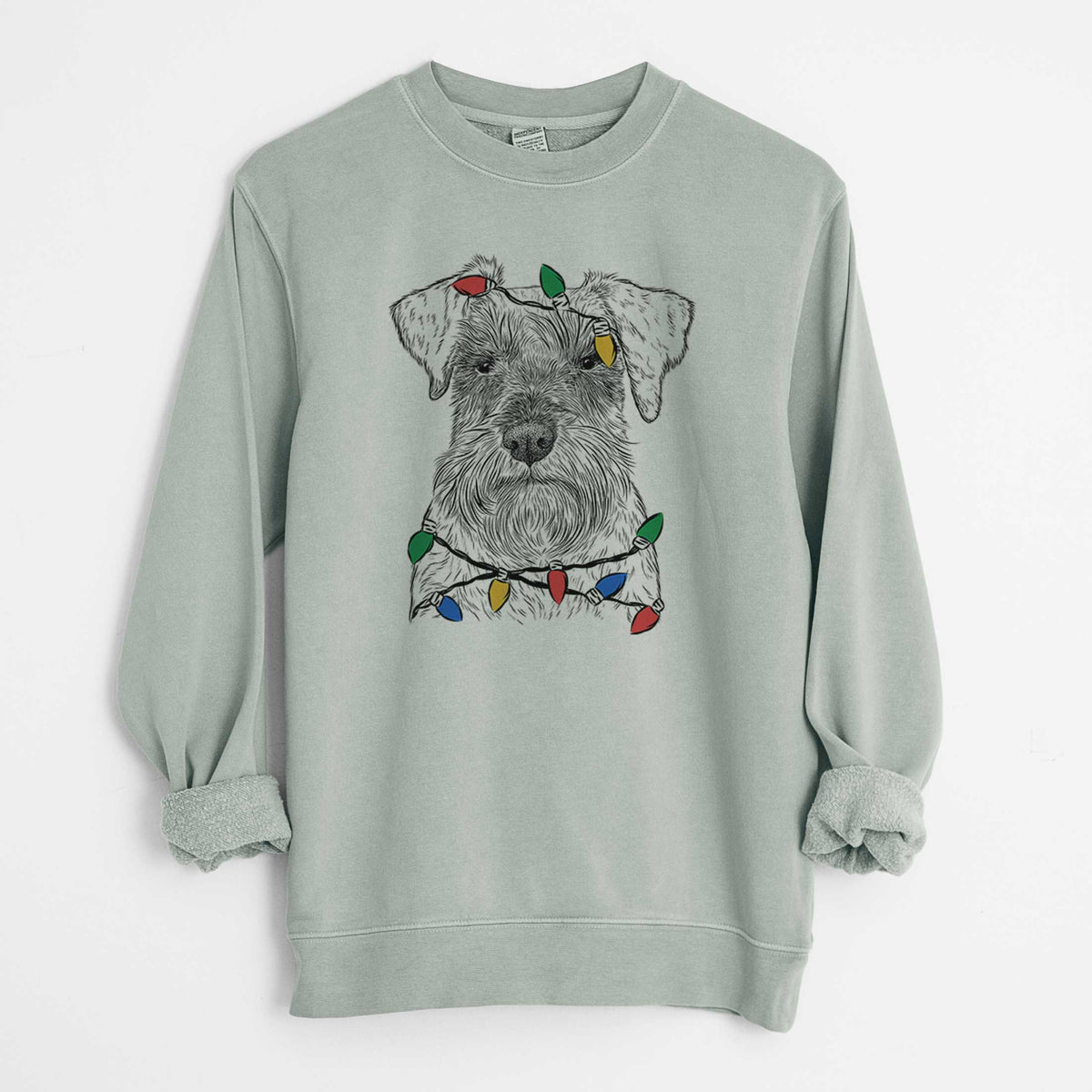 Christmas Lights Smokey the Miniature Schnauzer - Unisex Pigment Dyed Crew Sweatshirt