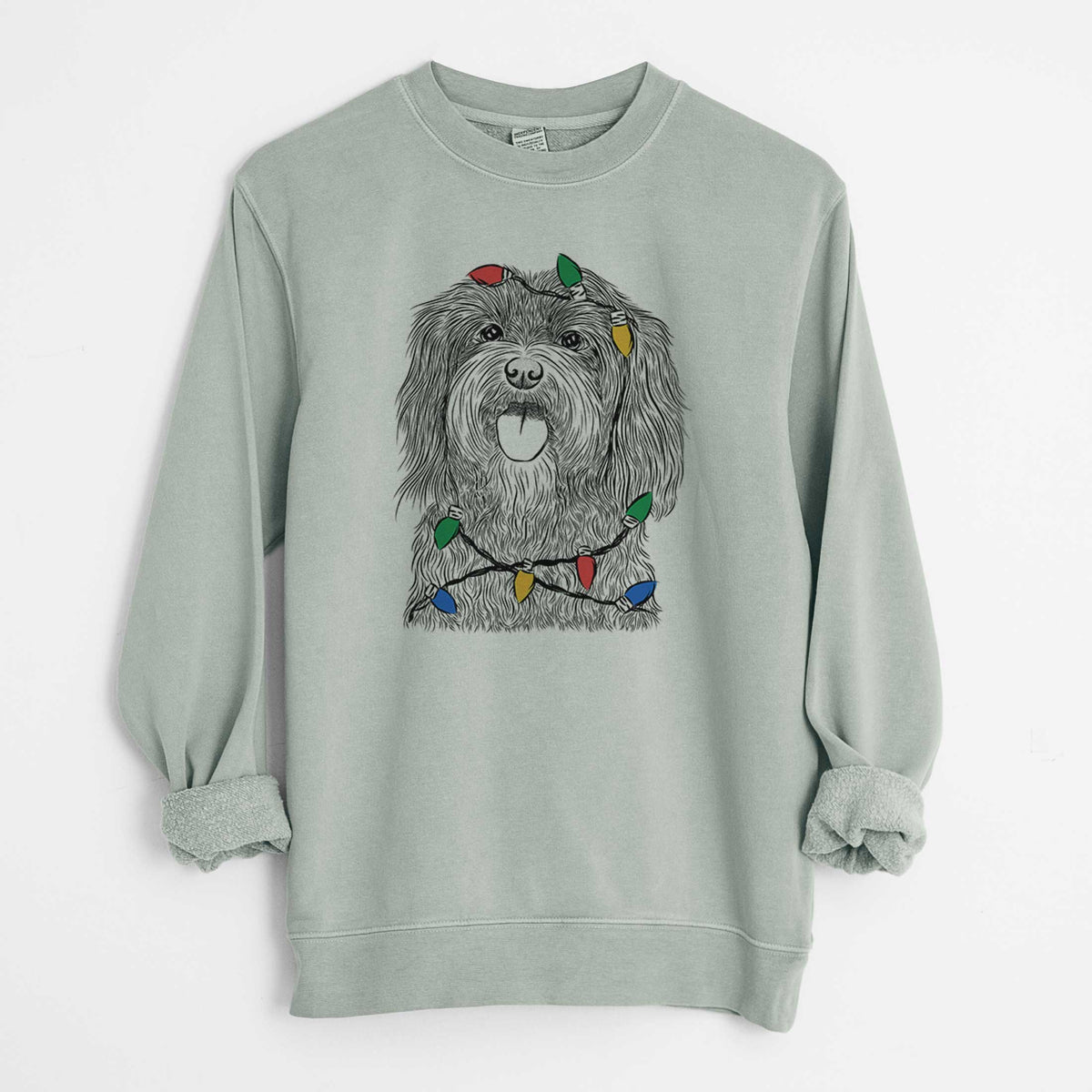 Christmas Lights Sophie the Havanese - Unisex Pigment Dyed Crew Sweatshirt