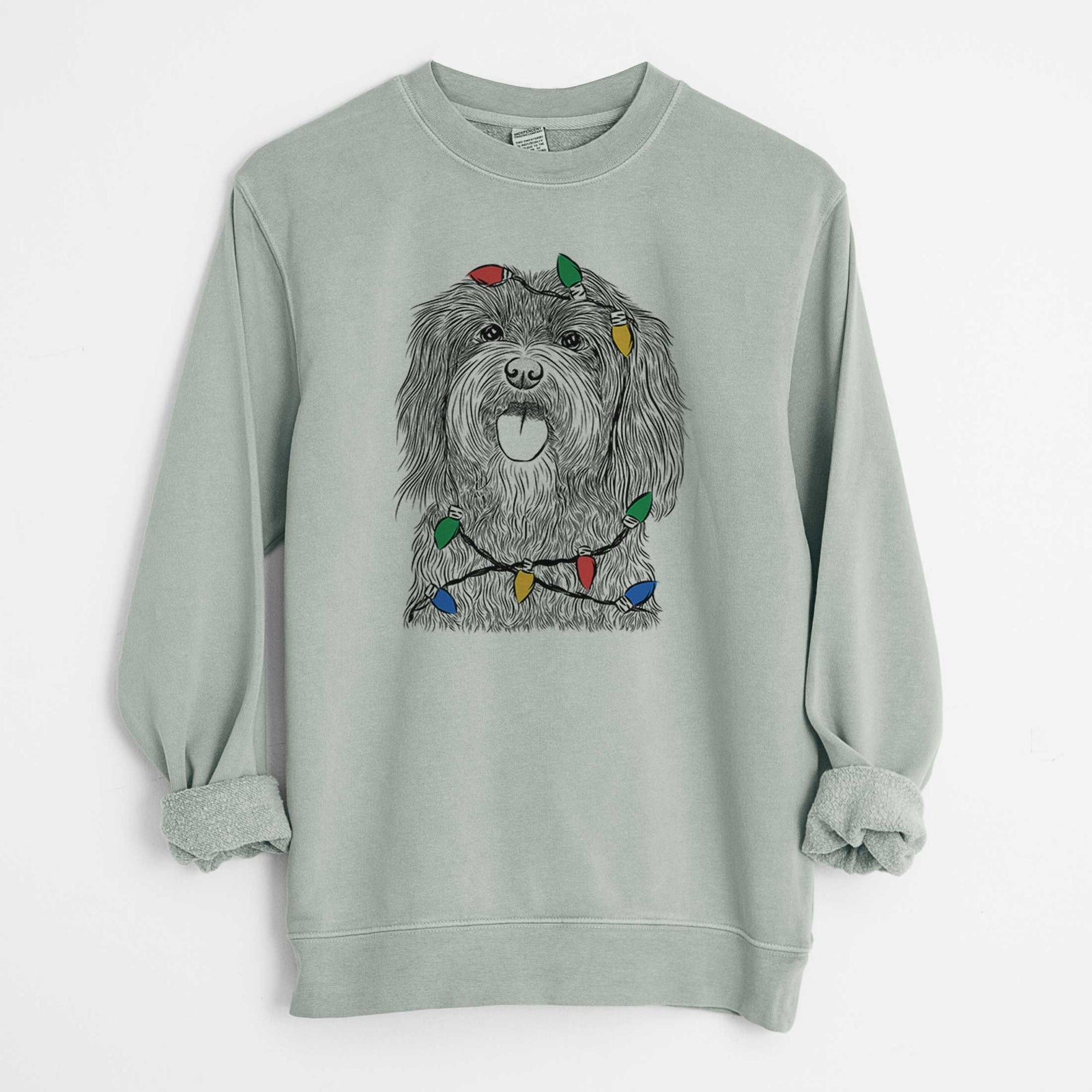 Christmas Lights Sophie the Havanese - Unisex Pigment Dyed Crew Sweatshirt