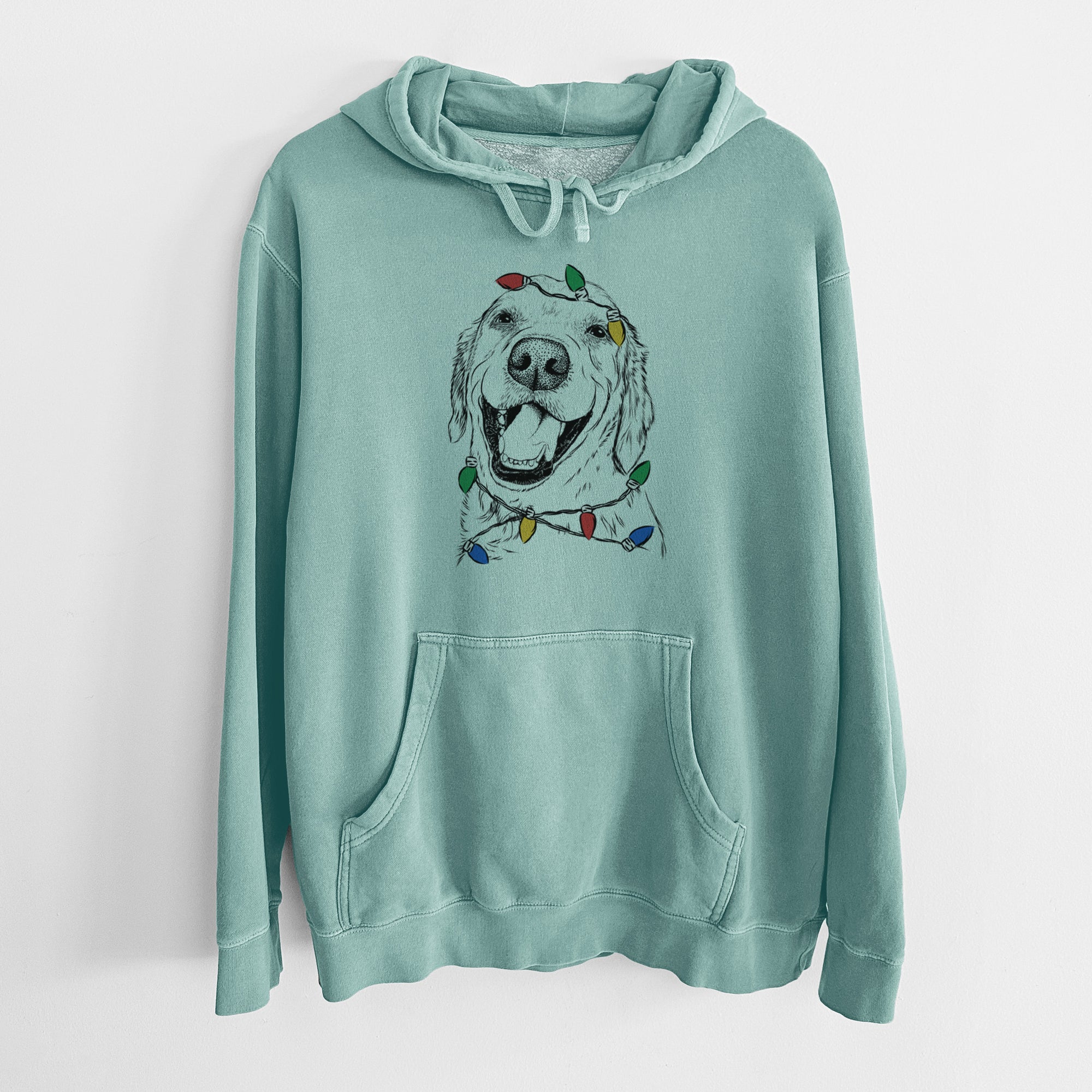 Christmas Lights Spanky the Golden Retriever - Unisex Pigment Dyed Hoodie