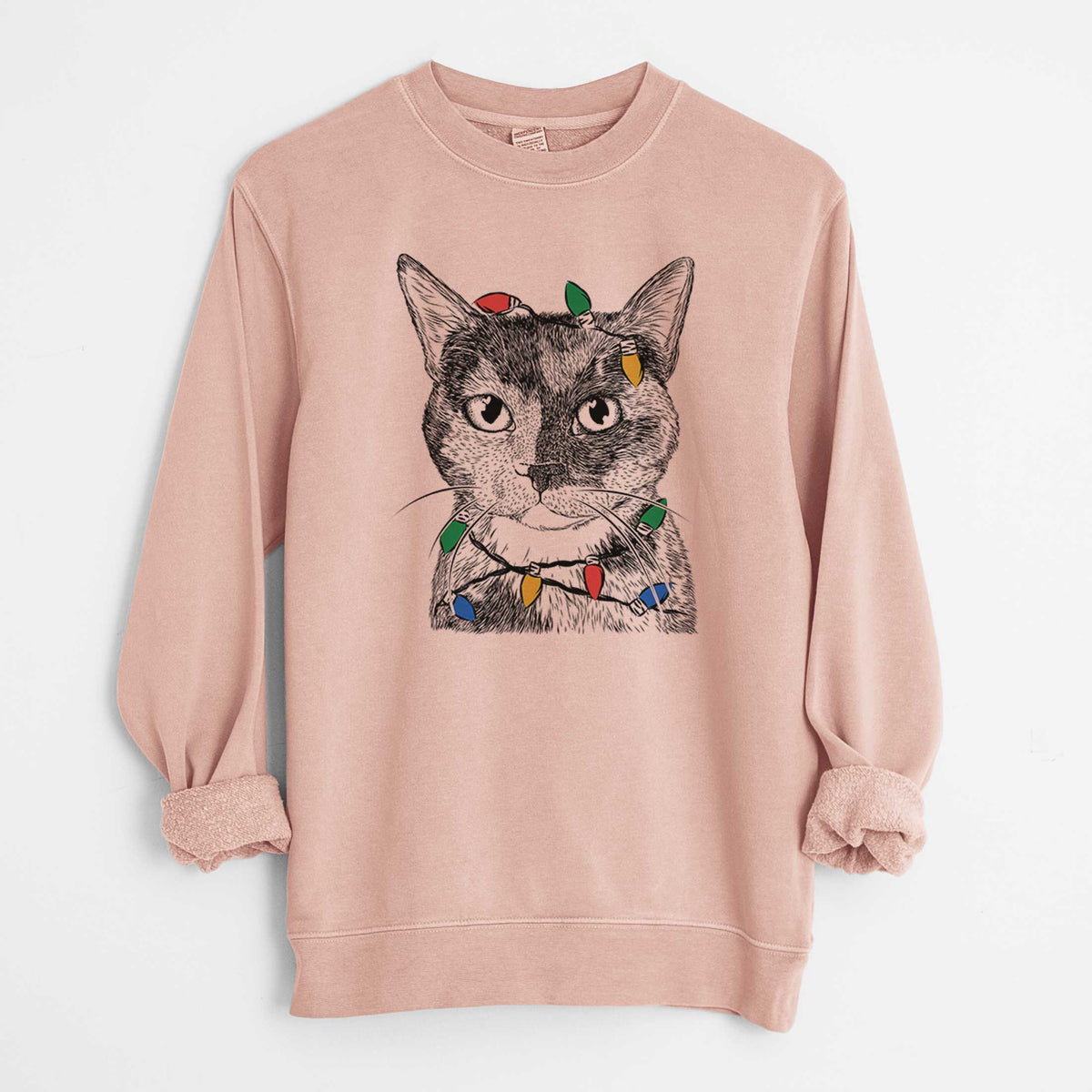 Christmas Lights Spooky Kitty the Tortoiseshell Cat - Unisex Pigment Dyed Crew Sweatshirt