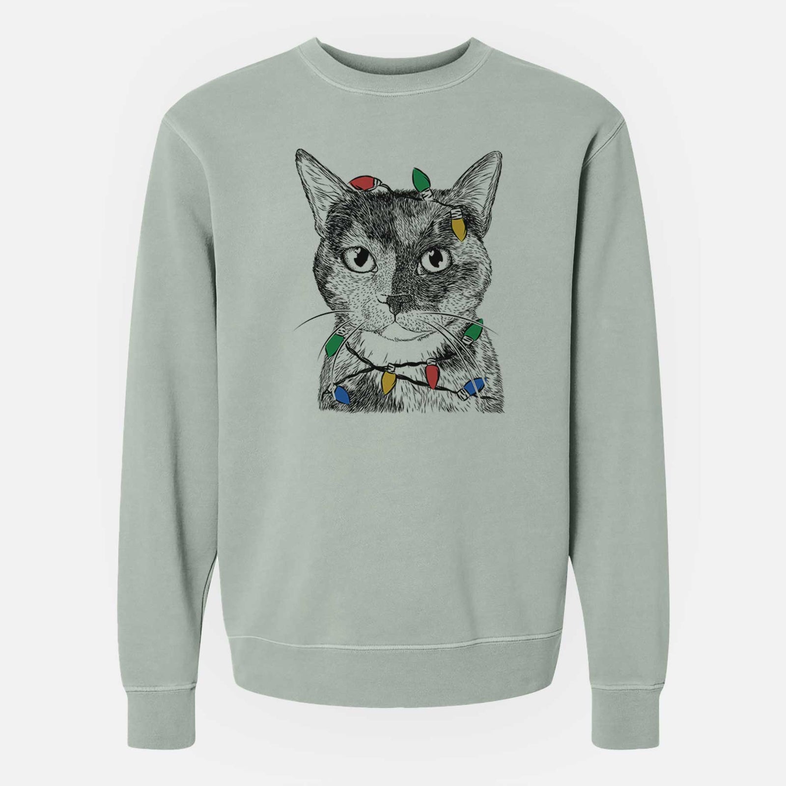 Christmas Lights Spooky Kitty the Tortoiseshell Cat - Unisex Pigment Dyed Crew Sweatshirt