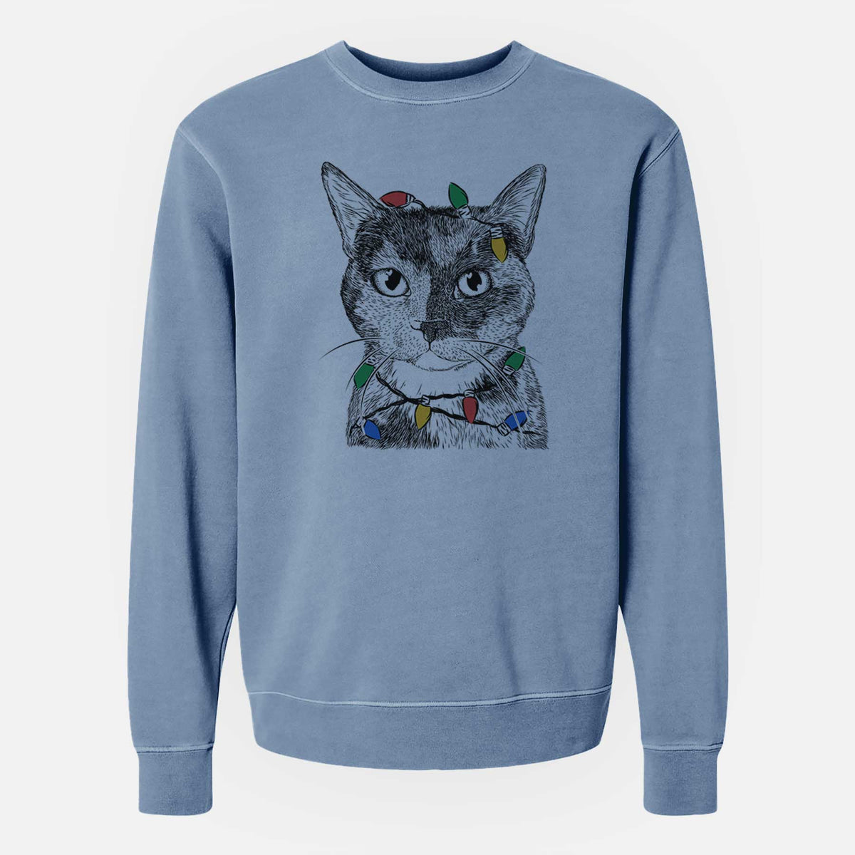 Christmas Lights Spooky Kitty the Tortoiseshell Cat - Unisex Pigment Dyed Crew Sweatshirt