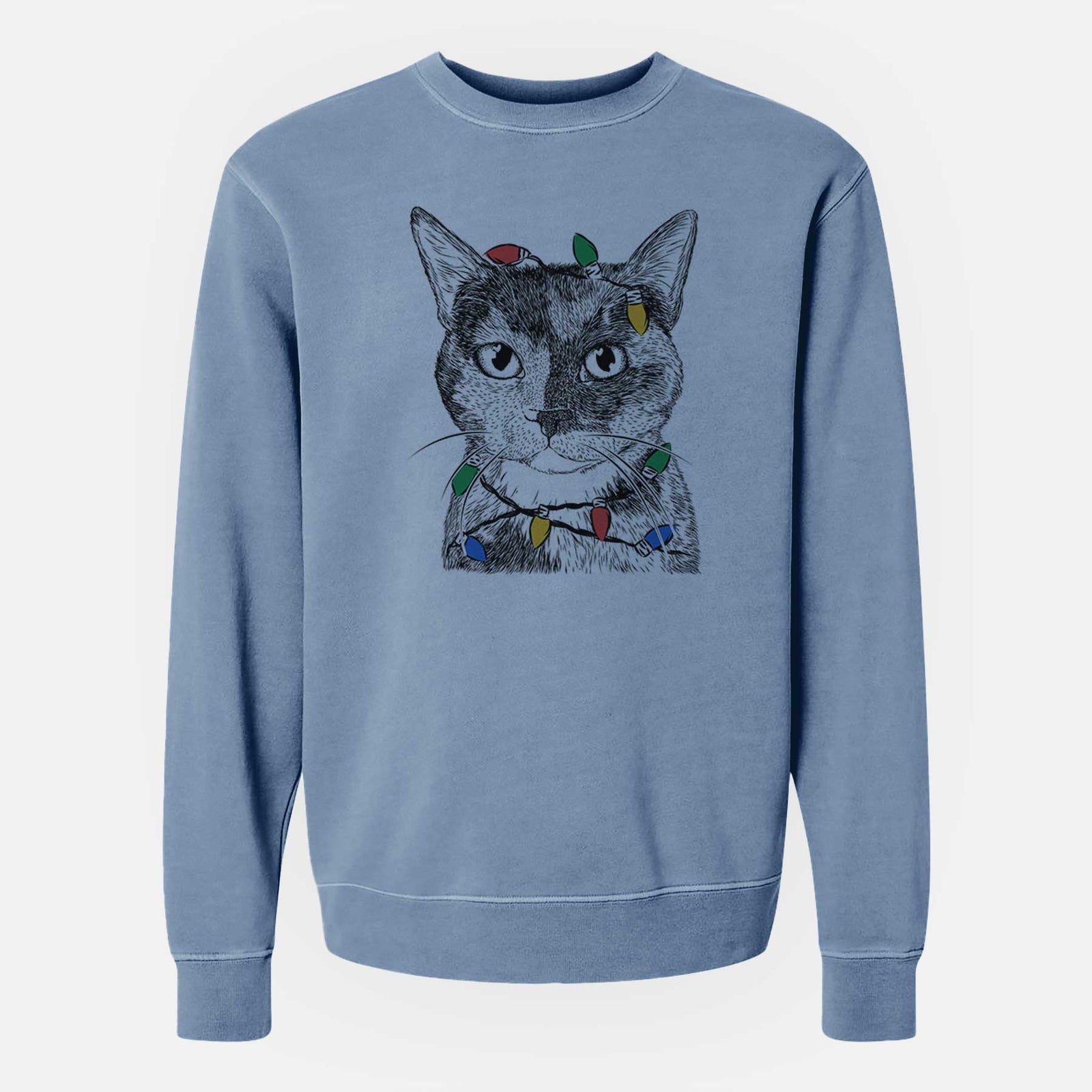 Christmas Lights Spooky Kitty the Tortoiseshell Cat - Unisex Pigment Dyed Crew Sweatshirt