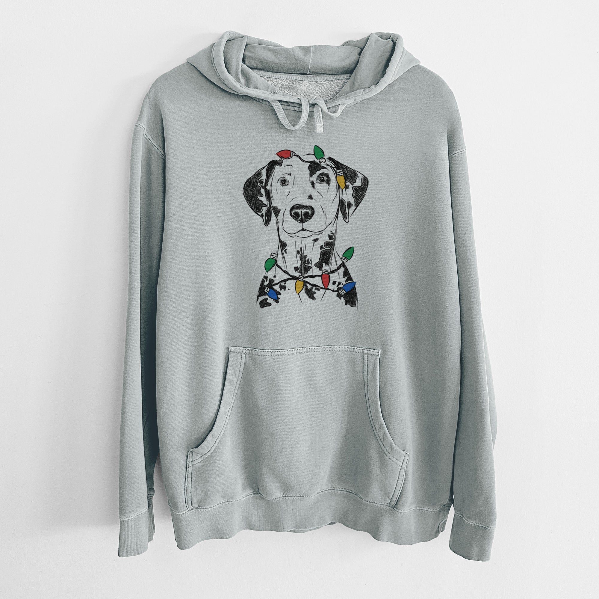 Christmas Lights Spot the Dalmatian - Unisex Pigment Dyed Hoodie