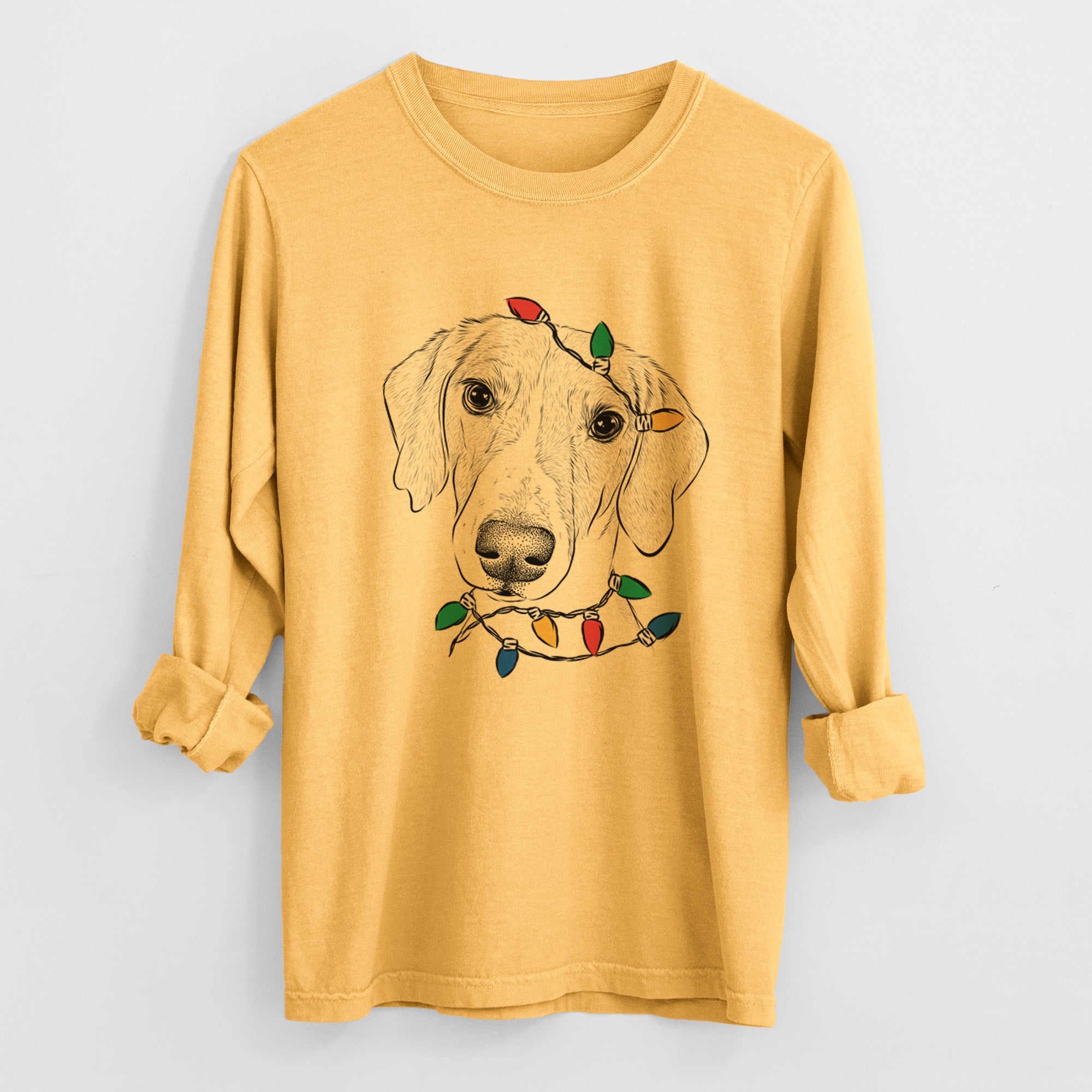 Christmas Lights Stanley the Foxhound - Heavyweight 100% Cotton Long Sleeve