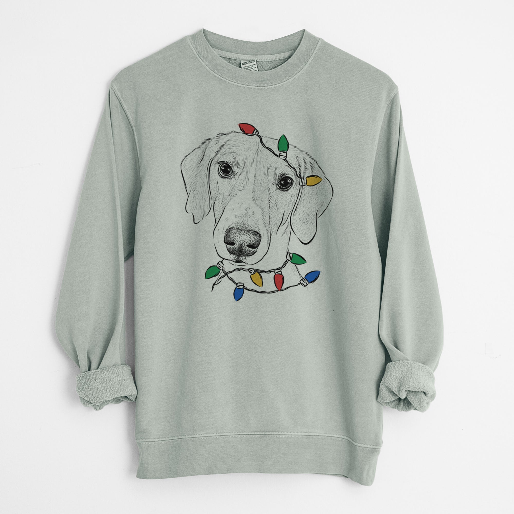 Christmas Lights Stanley the Foxhound - Unisex Pigment Dyed Crew Sweatshirt